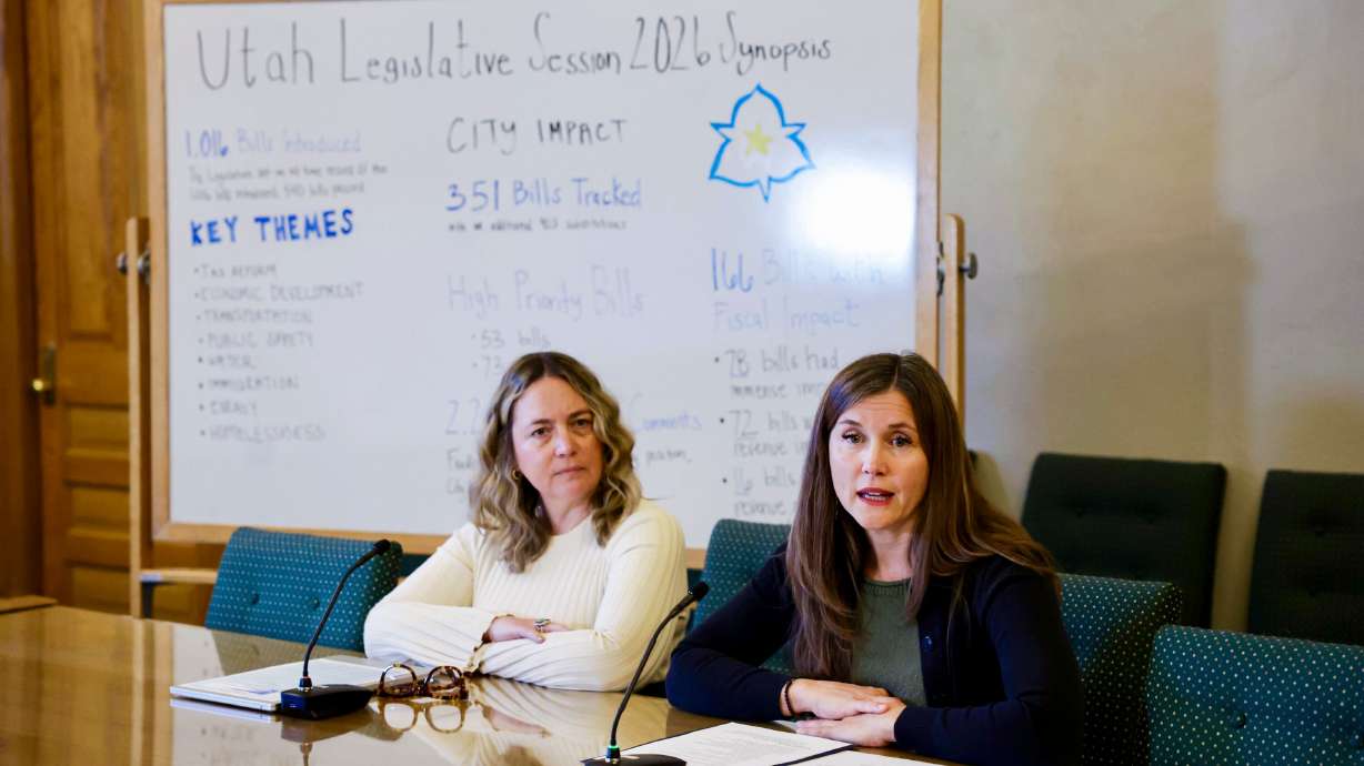 Salt Lake City Mayor Erin Mendenhall speaks on Wednesday during a media roundtable regarding the impacts of legislation on municipal government passed during the 2026 session.