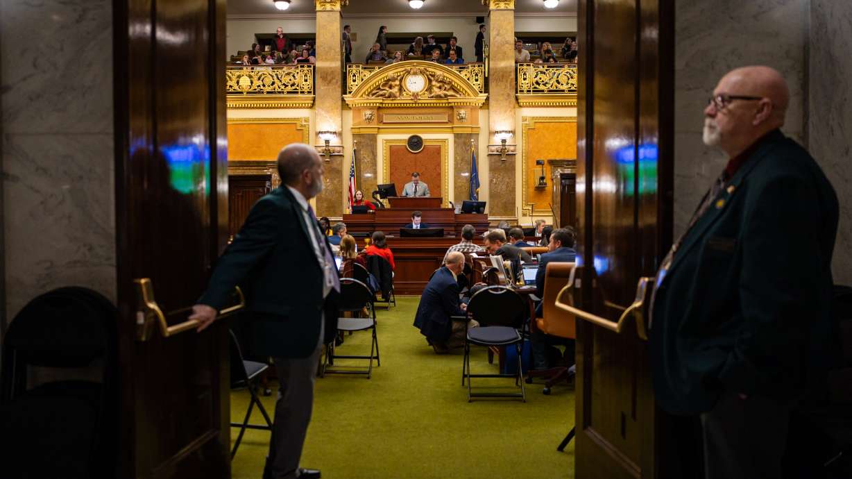 Doors close to the House chamber during the last day of the legislative session at the Capitol in Salt Lake City on Friday.