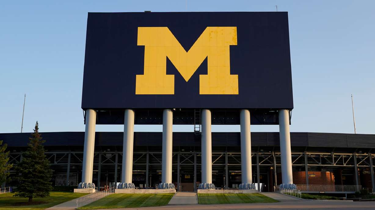 FILE - The University of Michigan football stadium is seen, in Ann Arbor, Mich., Aug. 13, 2020.
