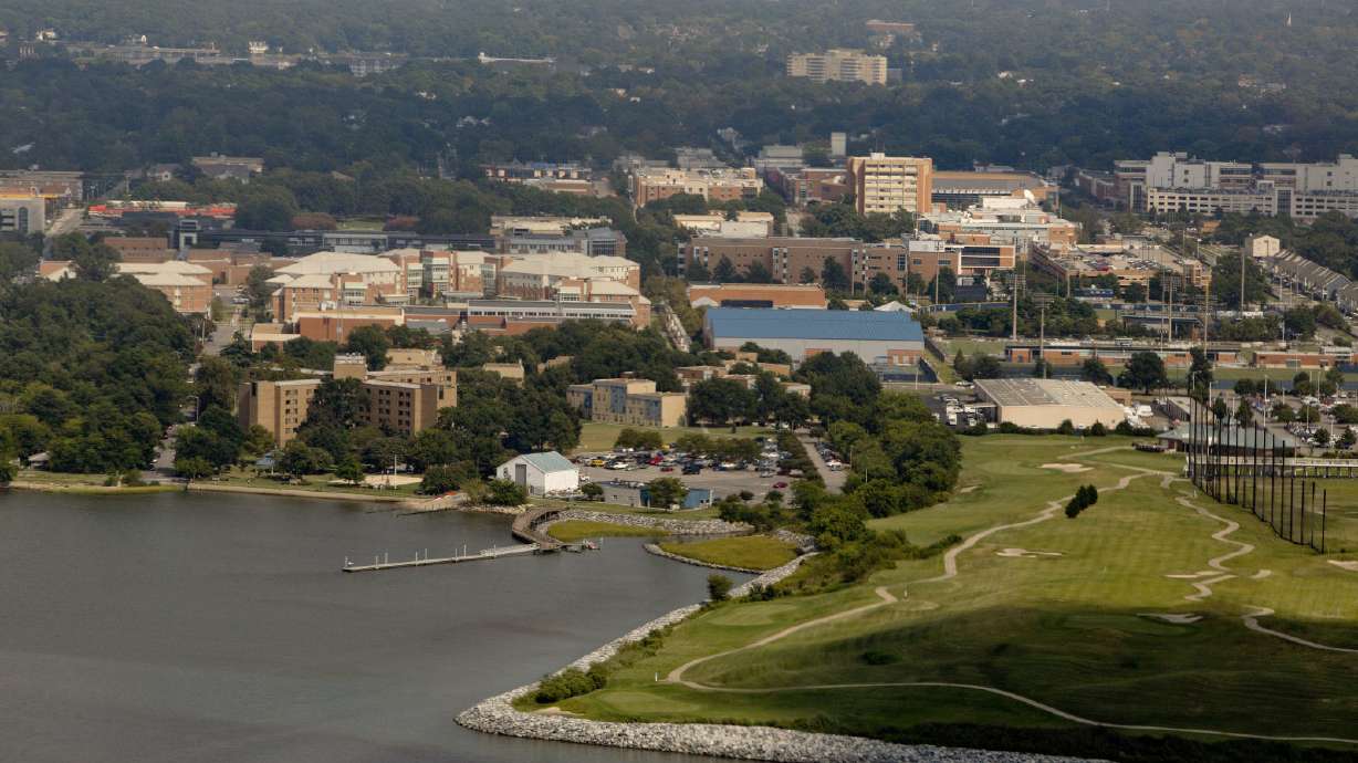 This Sept. 11, 2013, photo, shows an overview of an area on the Old Dominion University campus in Norfolk, Va. Old Dominion University police say a gunman and one victim are dead, and two other victims are hurt after a shooting at the school on Thursday morning.