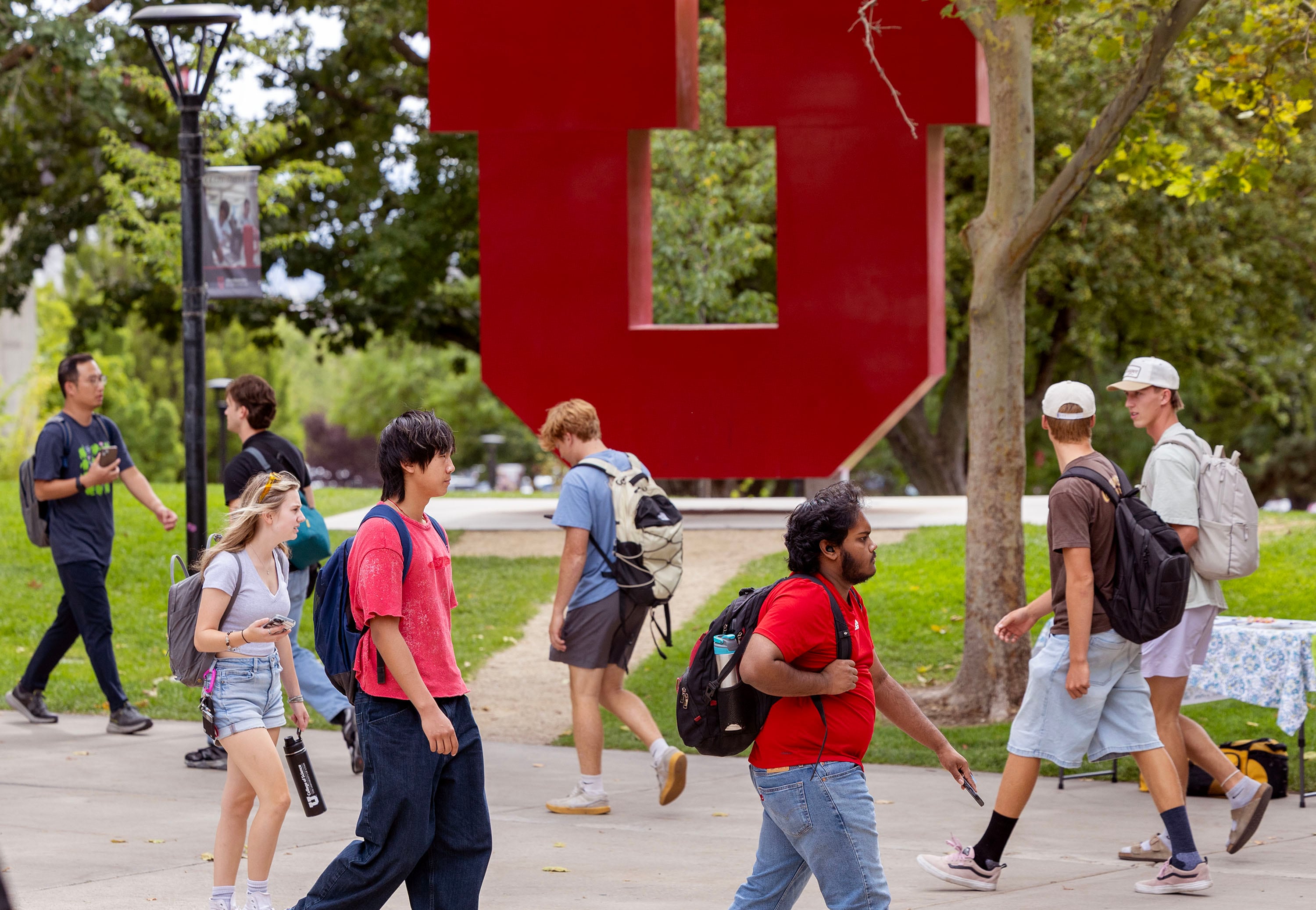 Students are pictured at the University of Utah campus in Salt Lake City on Aug. 20, 2025.