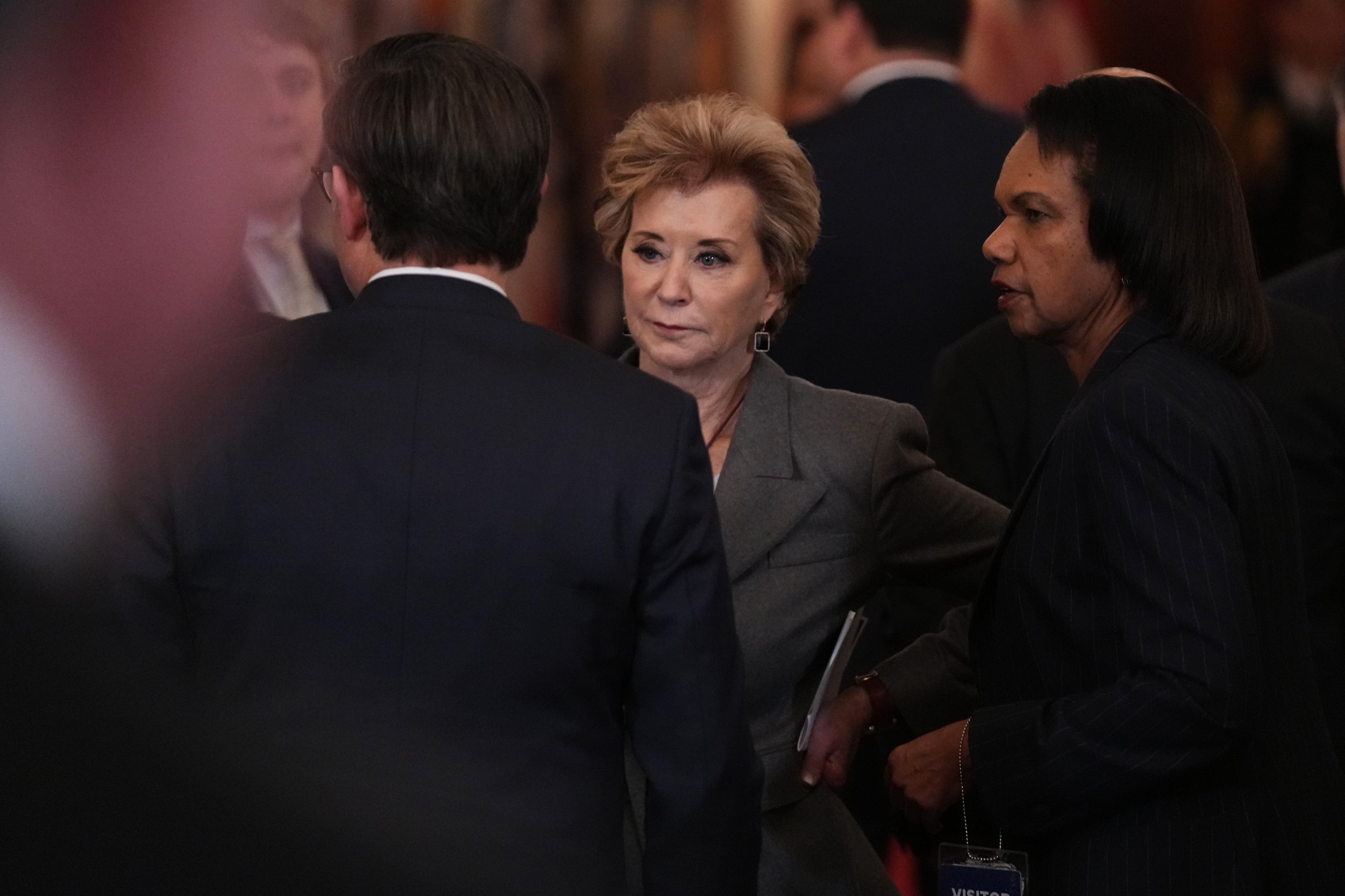Education Secretary Linda McMahon is seen after a roundtable discussion on college sports in the East Room of the White House, Friday, March 6, 2026, in Washington.