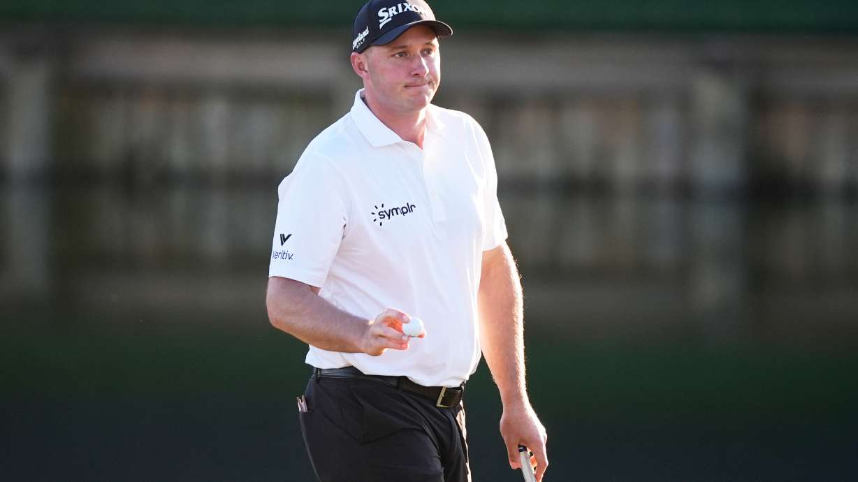 Sepp Straka of Austria reacts after finished his round during the first round of The Players Championship golf tournament Thursday, March 12, 2026, in Ponte Bedra Beach, Fla.