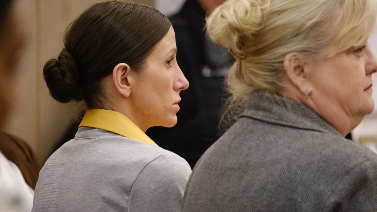 Kouri Richins looks on during her jury trial on Thursday. She is accused of fatally poisoning her husband. Closing arguments in the aggravated murder trial happened on Monday.