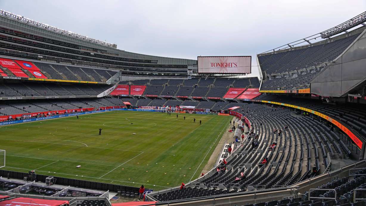 FILE - Soldier Field is seen for an MLS soccer match between the Chicago Fire and the CF Montréal, Saturday, Feb. 28, 2026, in Chicago.