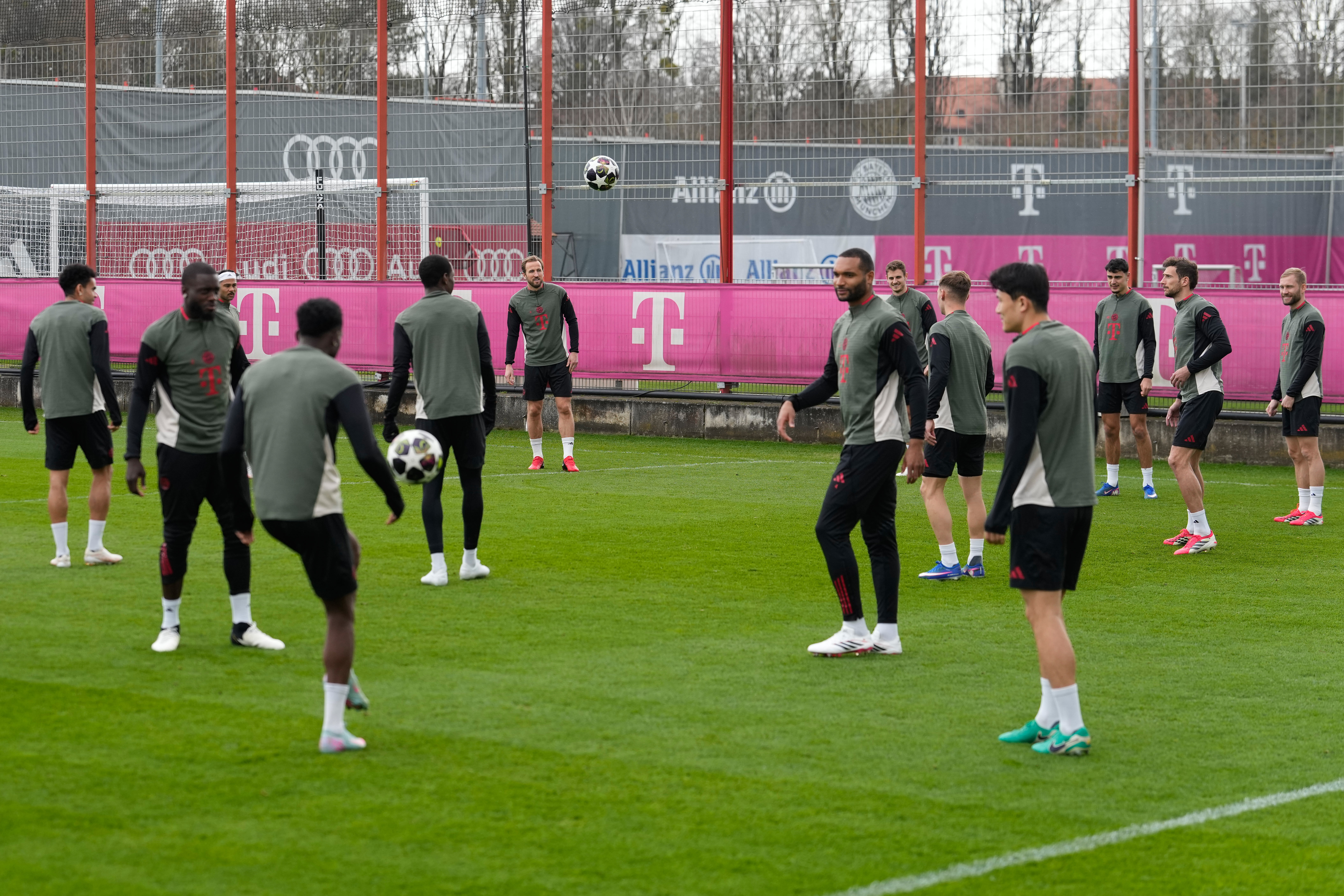 Bayern players arrive for a training session in Munich, Germany, Monday, March 9, 2026, ahead of the Champions League round of 16 soccer match between Atalanta Bergamo and FC Bayern.