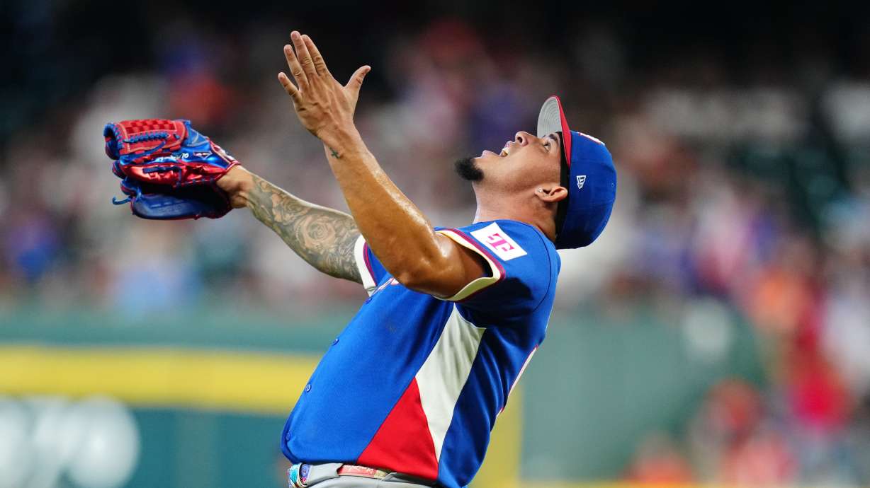 Puerto Rico pitcher Eduardo Rivera celebrates after striking out Italy's Vinnie Pasquantino during the second inning of a World Baseball Classic quarterfinal game, Saturday, March 14, 2026, in Houston.