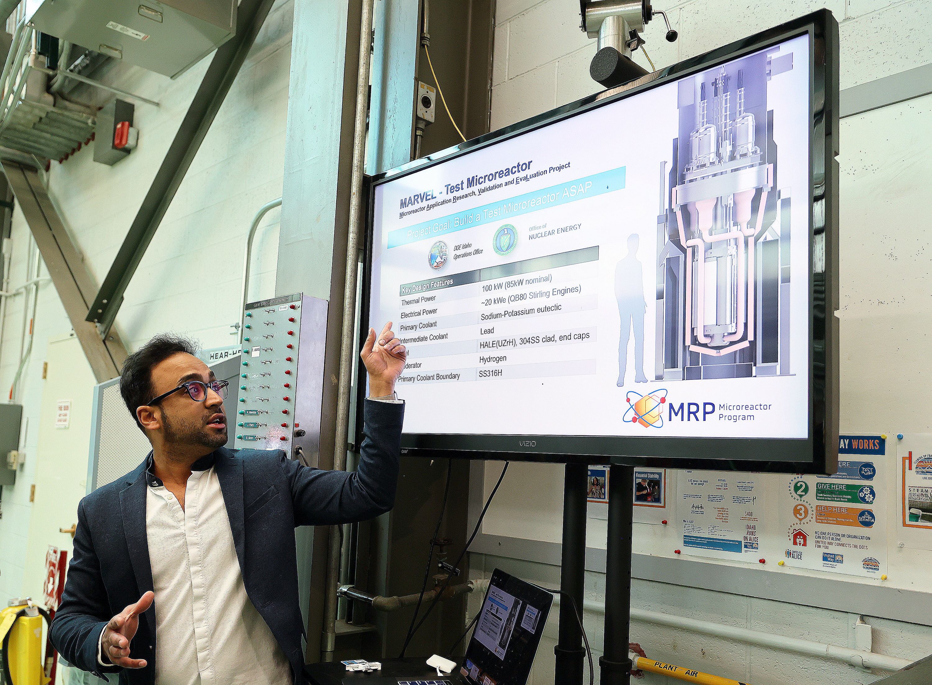 Yasir Arafat, MARVEL chief designer and project lead, talks about MARVEL, the Microreactor Application Research Validation and Evaluation Project, at the Idaho National Laboratory in Atomic City, Idaho, on April 5, 2023.