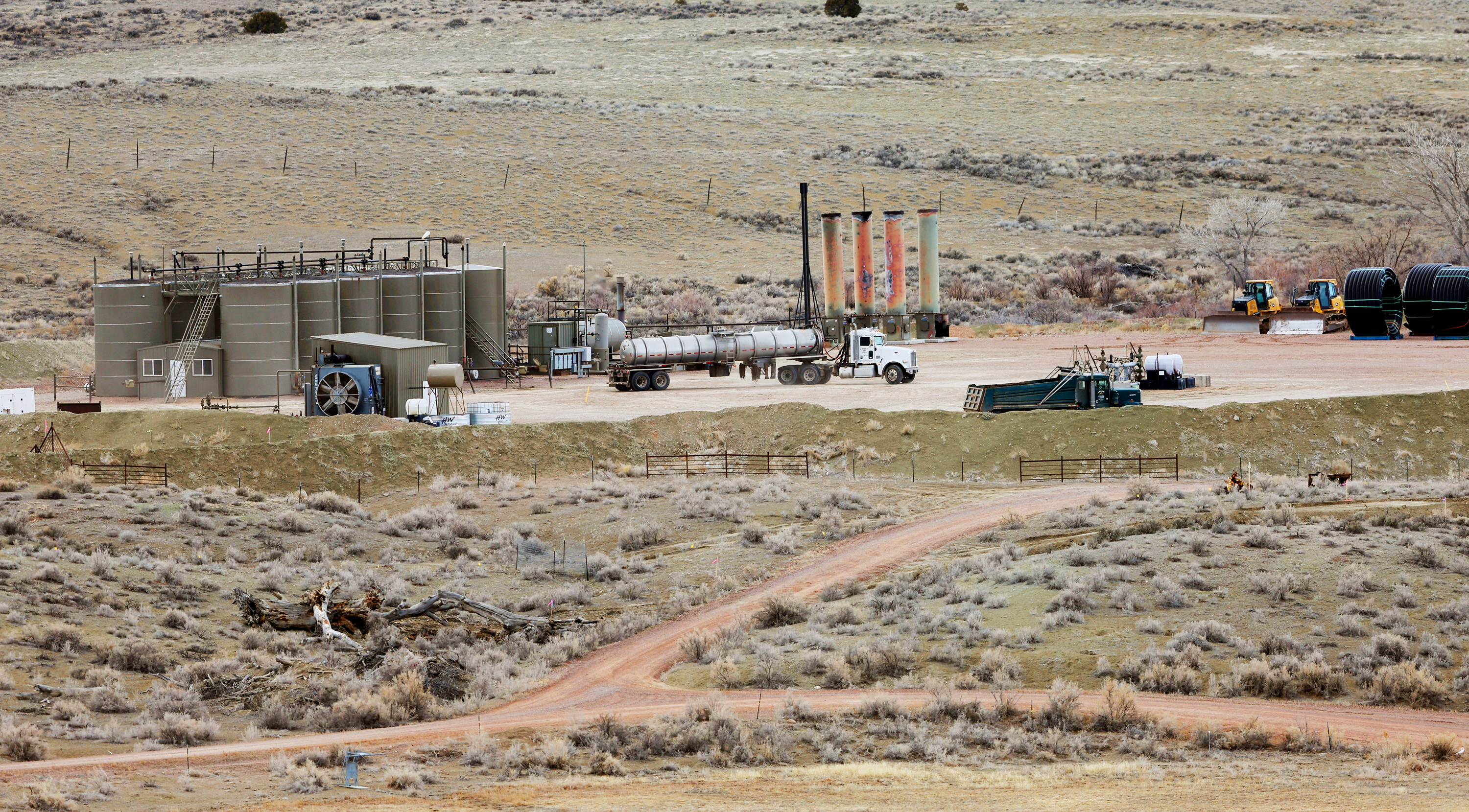 A transport truck pulls into a storage facility near Roosevelt on March 13, 2022. With the backing of local leaders, the Utah Inland Port Authority on Monday approved the creation of the Black Gold Project Area in Duchesne County.