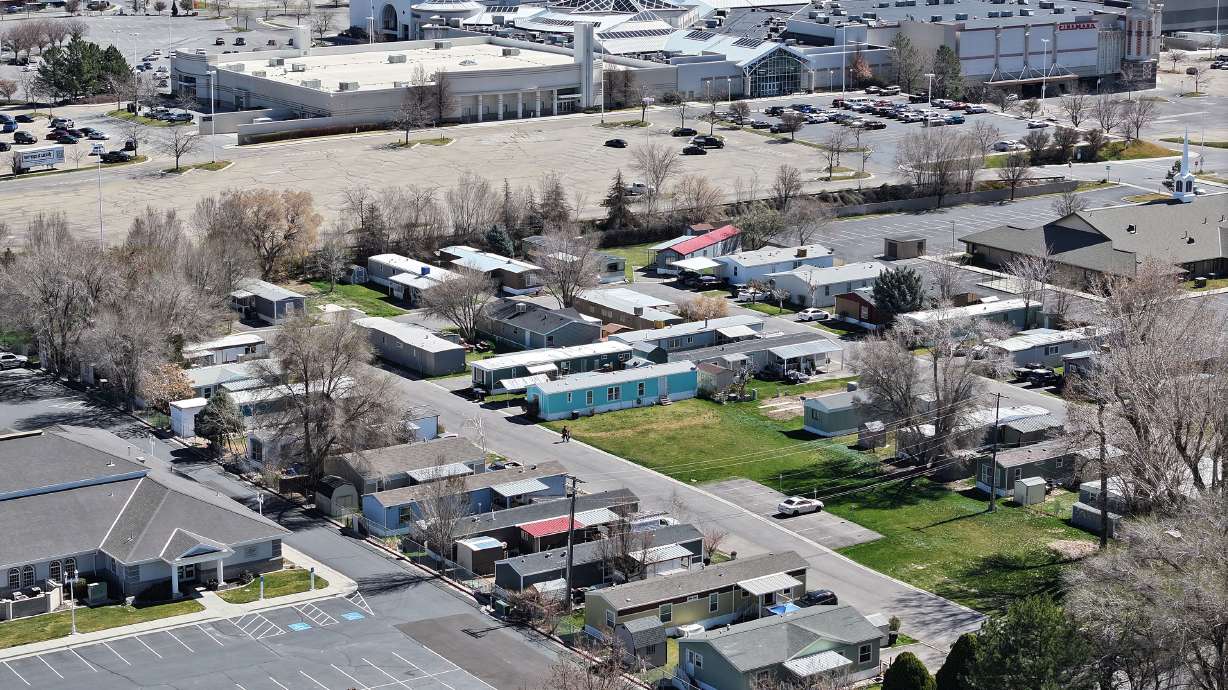 Provo Towne Center and a nearby mobile home park in Provo on Friday.
