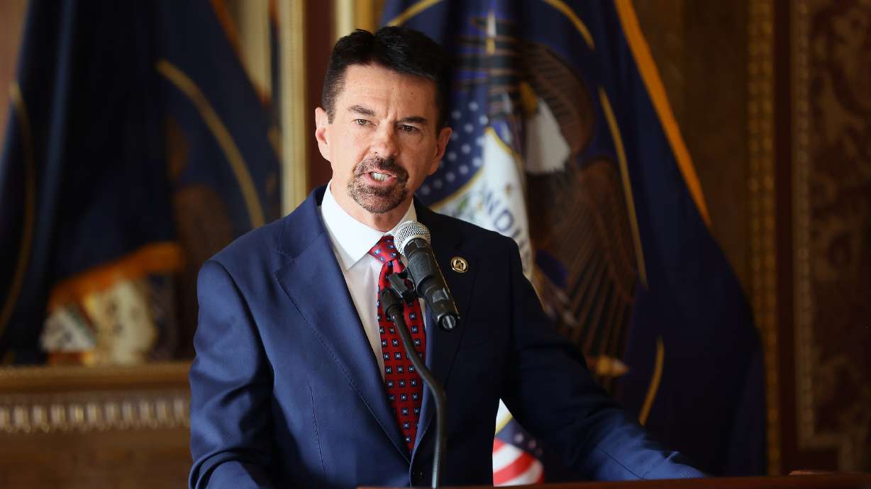 Rep. Jefferson Burton, R-Salem, speaks at the Capitol in Salt Lake City on Feb. 12, 2024. Burton announced he would not seek reelection this fall because he is moving out of his district.