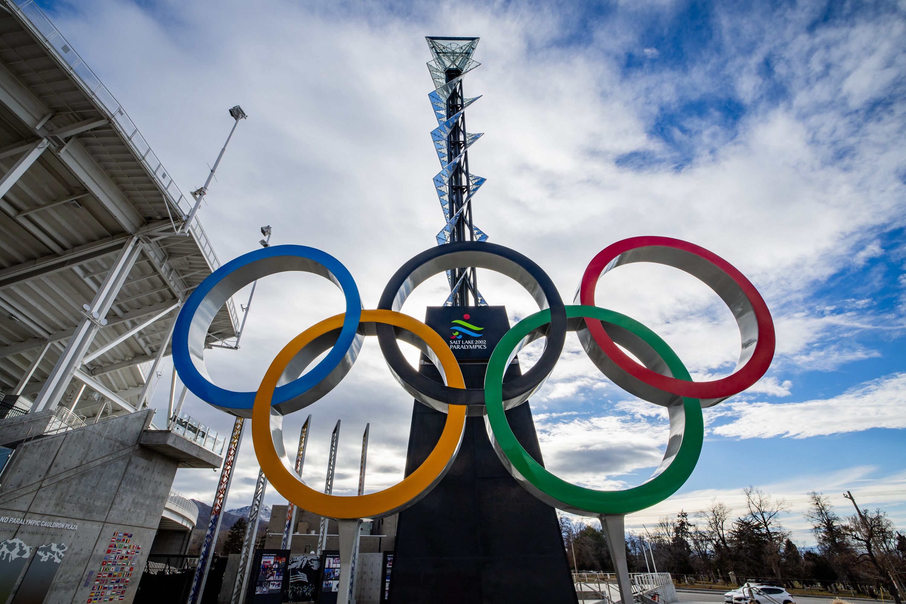 The Olympic and Paralympic Cauldron Plaza at Rice-Eccles Stadium in Salt Lake City on Jan. 7. A new proposal by the World Anti-Doping Agency could have major implications for the 2034 Winter Olympics.