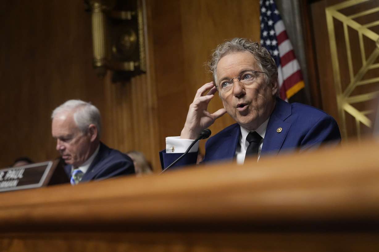 Committee Chairman Sen. Rand Paul, R-Ky, speaks before Sen. Markwayne Mullin, R-Okla., President Donald Trump's pick for Homeland Security secretary, testifies before the Senate Committee on Homeland Security and Governmental Affairs hearing, Wednesday on Capitol Hill in Washington.