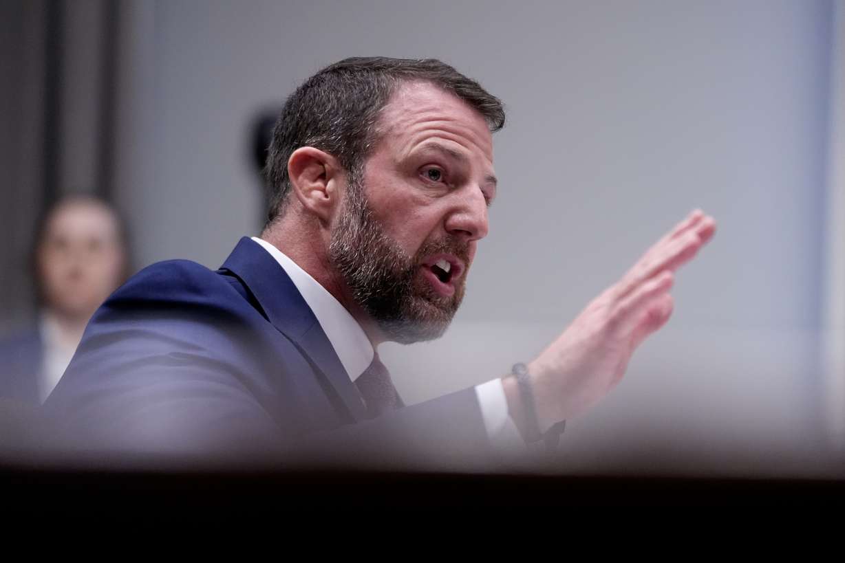 Sen. Markwayne Mullin, R-Okla., President Donald Trump's pick for Homeland Security secretary, testifies during Senate Committee on Homeland Security and Governmental Affairs hearing, Wednesday, on Capitol Hill in Washington.