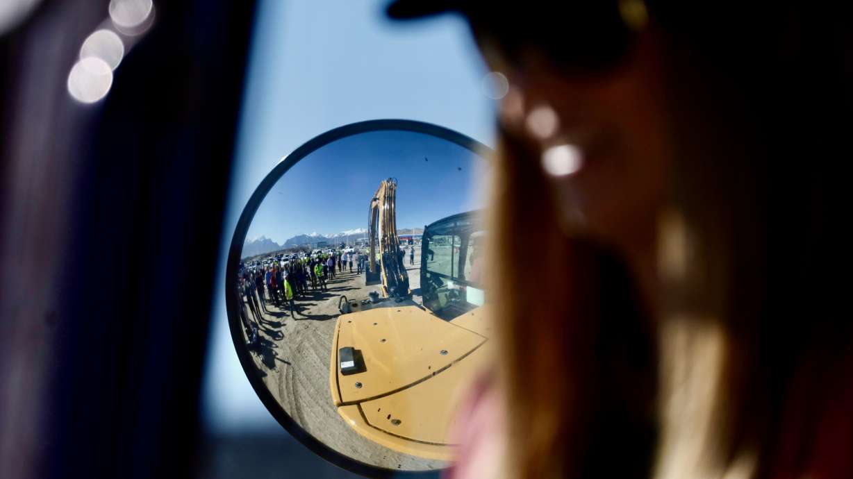 Utah Rep. Stephanie Gricius maneuvers a construction vehicle during a groundbreaking for the 2100 North freeway project in Lehi on March 18. It's one of over 100 new transportation projects beginning in 2026.