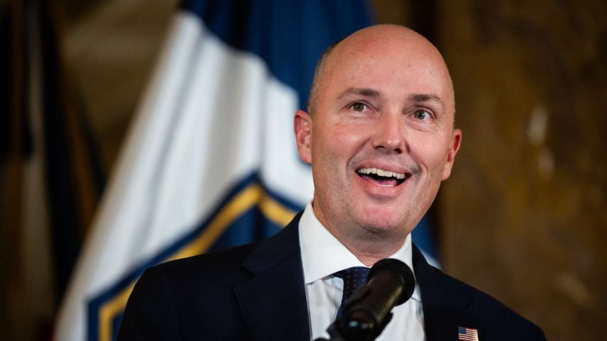 Gov. Spencer Cox in the Capitol's Gold Room in Salt Lake City on March 6. Cox's book, "Off Ramp: How to be a Peacemaker in an Age of Contempt" will be released on Sept. 8.