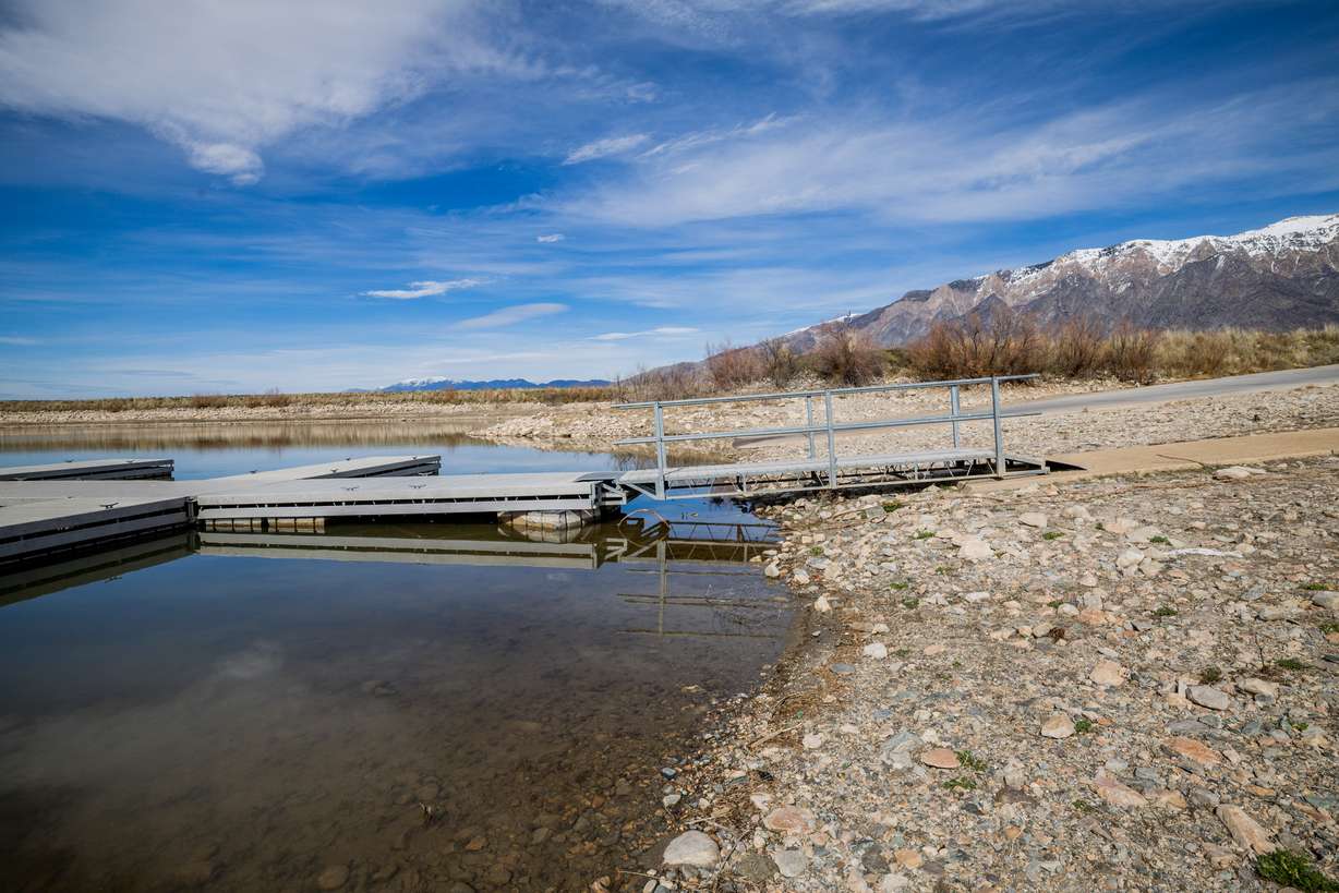 Willard Bay State Park's South Marina in Willard on Tuesday. A historically low snowpack may have devastating consequences this summer.