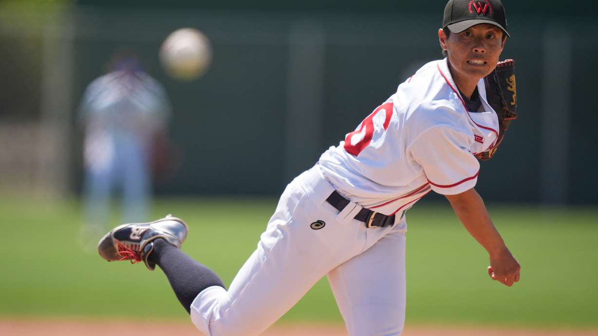 Ayami Sato pitches during a Women's Pro Baseball League exhibition game, Thursday, March 19, 2026, in Fort Myers, Fla.