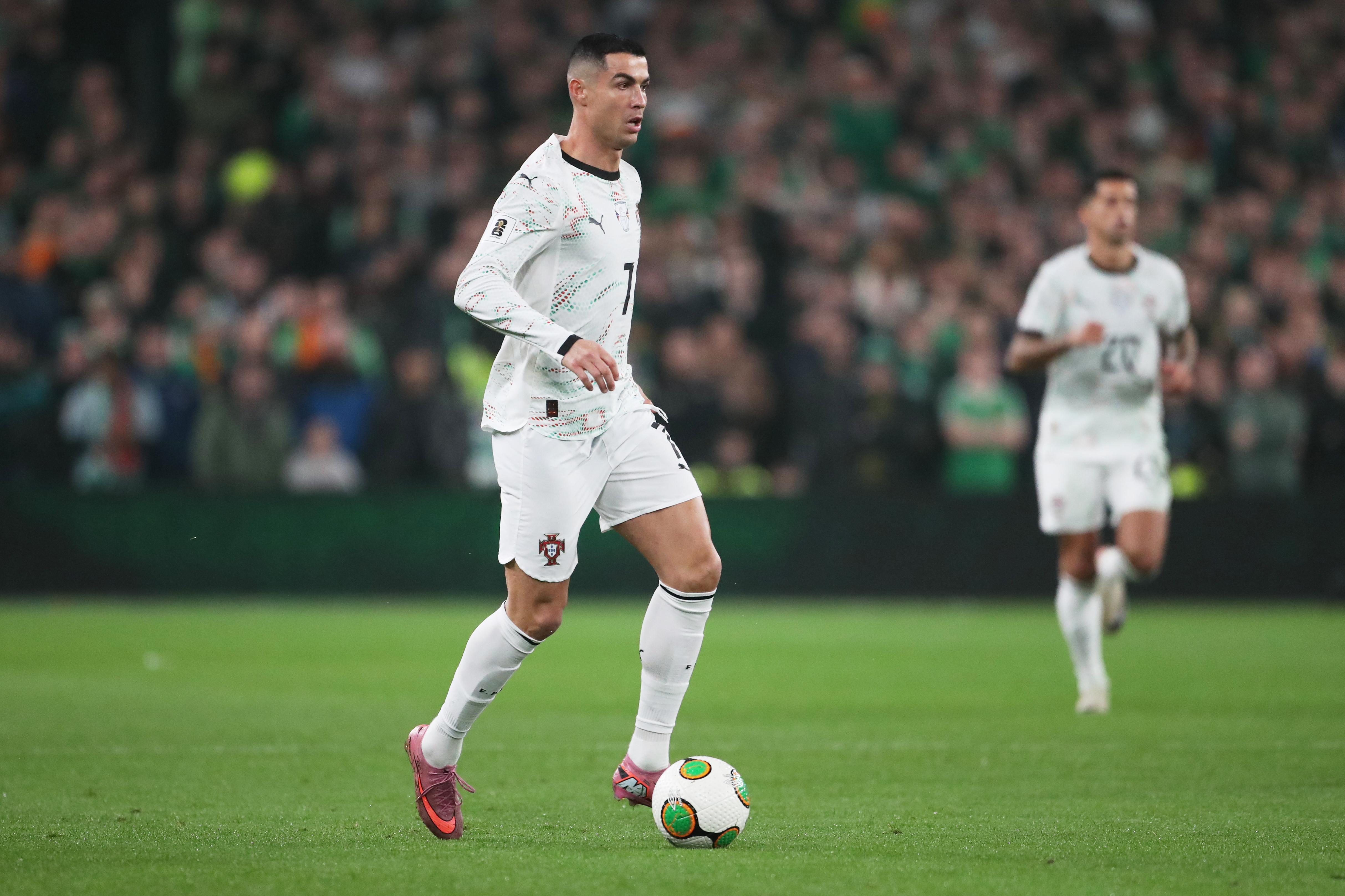 FILE - Portugal's Cristiano Ronaldo controls the ball during a World Cup 2026 group F qualifying soccer match between Ireland and Portugal in Dublin, Thursday, Nov. 13, 2025. 
