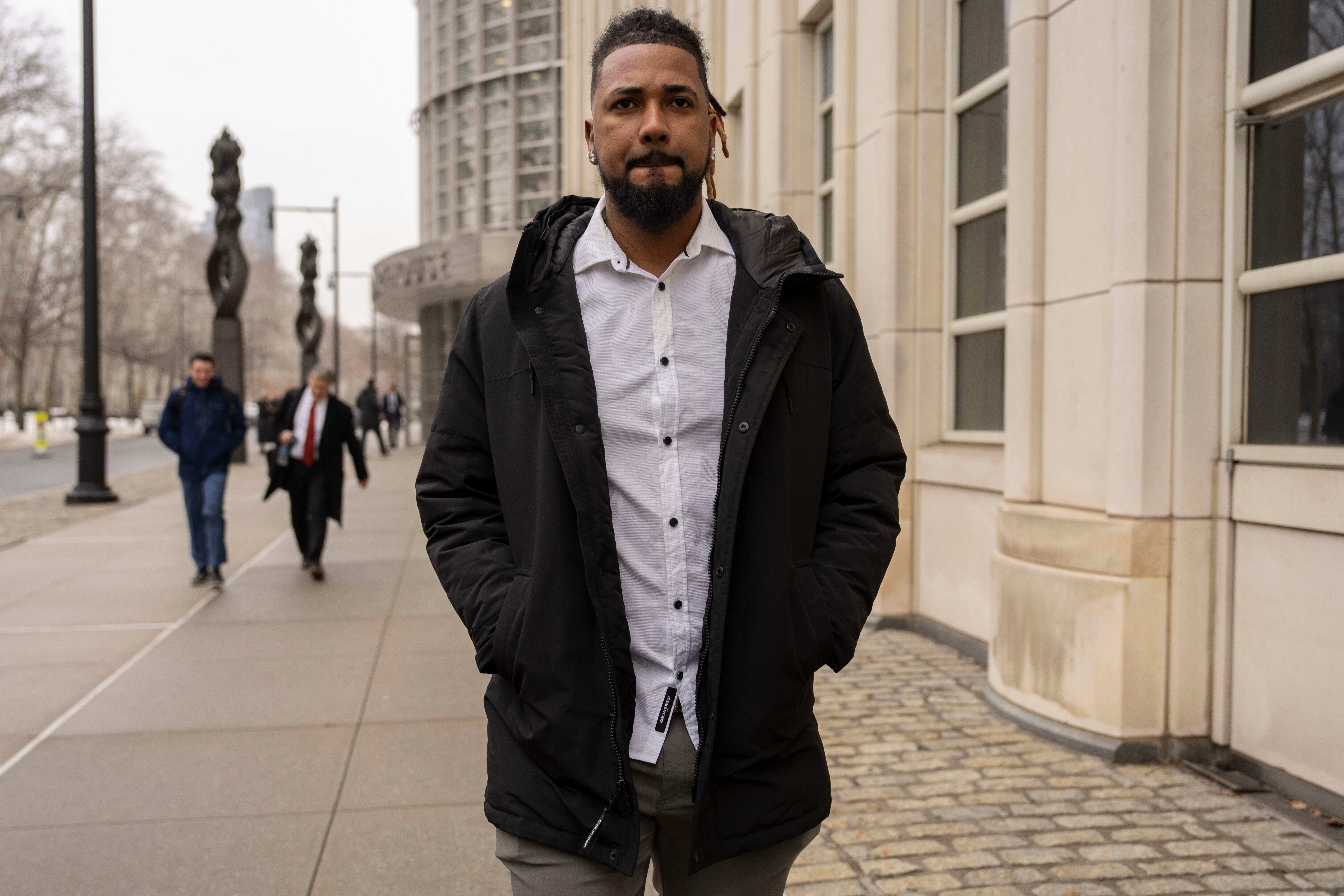 Cleveland Guardians' Emmanuel Clase leaves Brooklyn federal court, Wednesday, Feb. 18, 2026, in New York. 