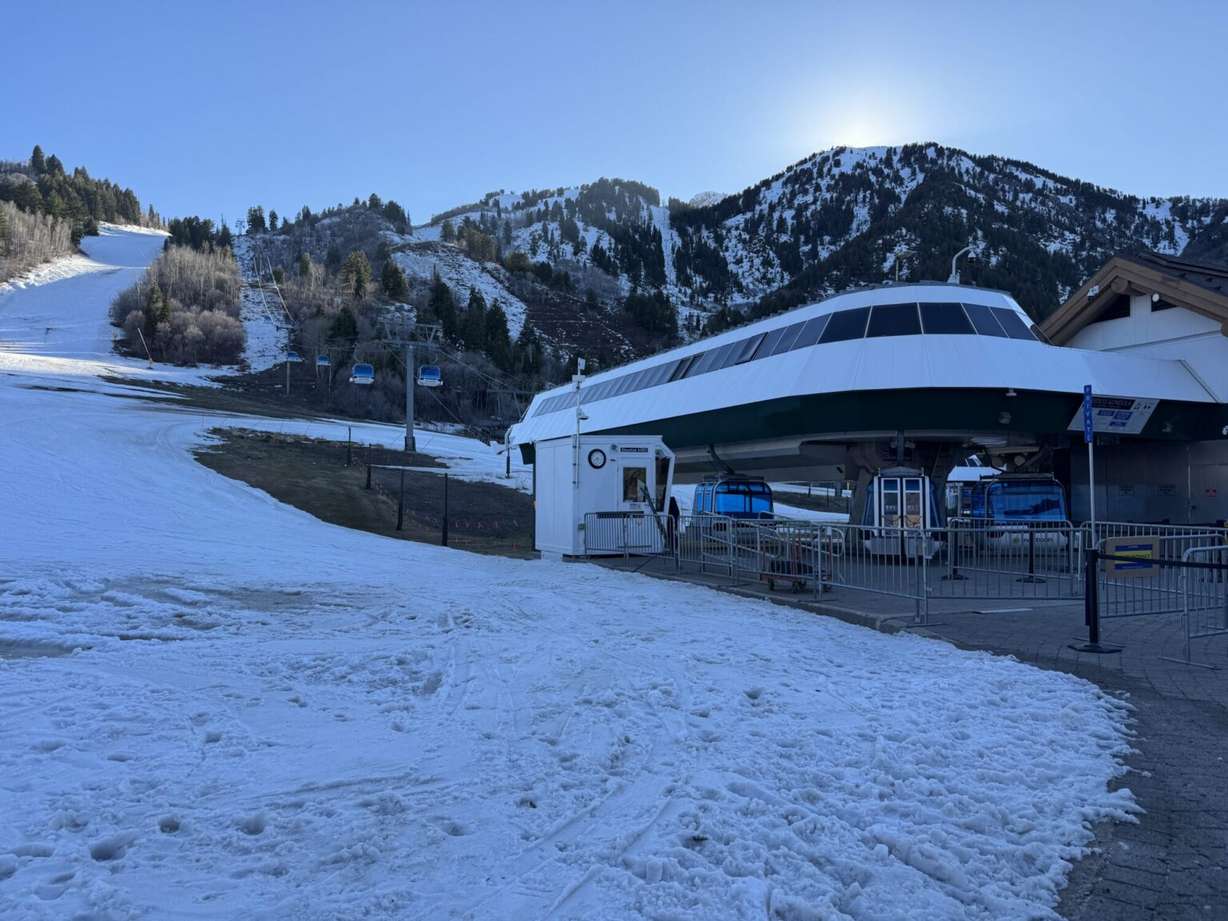 Snow at Snowbasin Ski Resort, Thursday. Brand manager Brooks Roe said maintaining snow has been a battle this year.