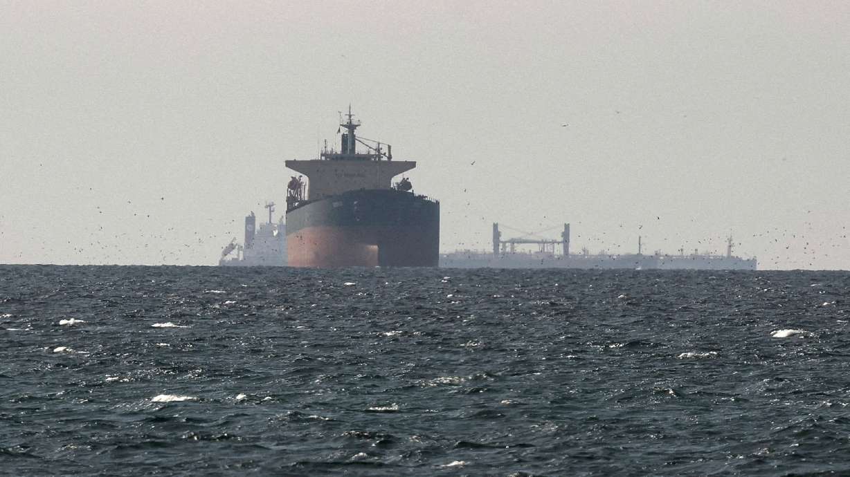 Cargo ships in the Gulf, near the Strait of Hormuz, as seen from northern Ras al-Khaimah, near the border with Oman’s Musandam governance, amid the U.S.-Israeli conflict with Iran, in United Arab Emirates, March 11.
