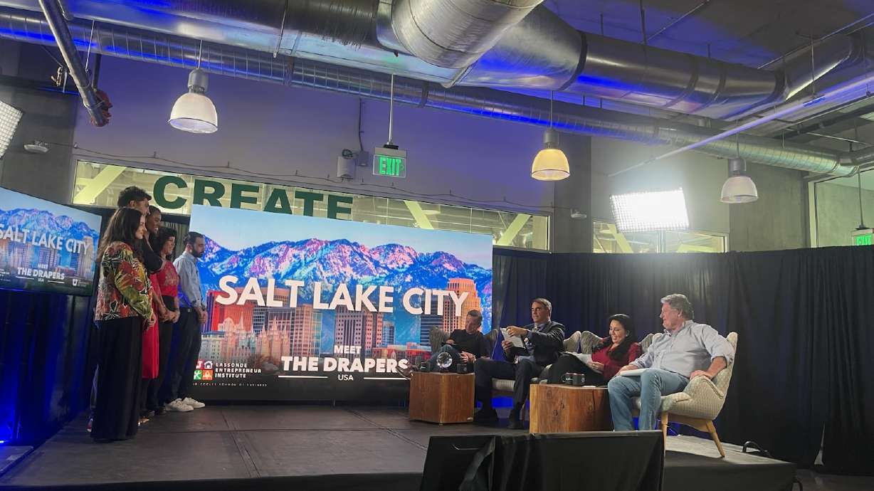 A group of hopeful entrepreneurs took turns pitching their business ideas in front of venture capitalists and an audience during a live recording of "Meet the Drapers" on the University of Utah campus Friday.