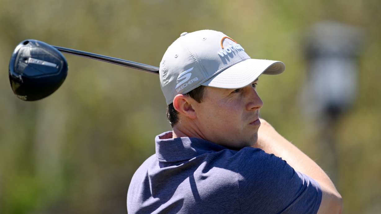 Matt Fitzpatrick tees off on the first hole during the final round of the Valspar Championship golf tournament Sunday, March 22, 2026, in Palm Harbor, Fla.