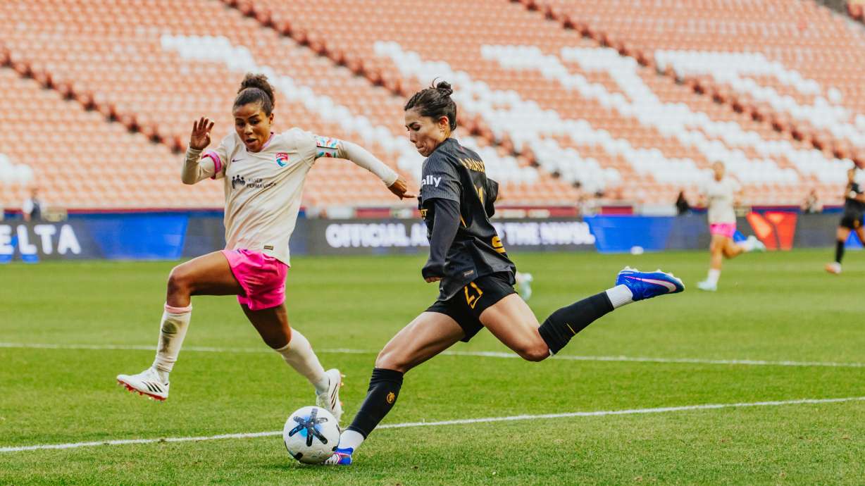 Utah Royals forward Kiana Palacios looks for a shot during an NWSL match against the San Diego Wave, Sunday, March 22, 2026 at America First Field in Sandy, Utah.