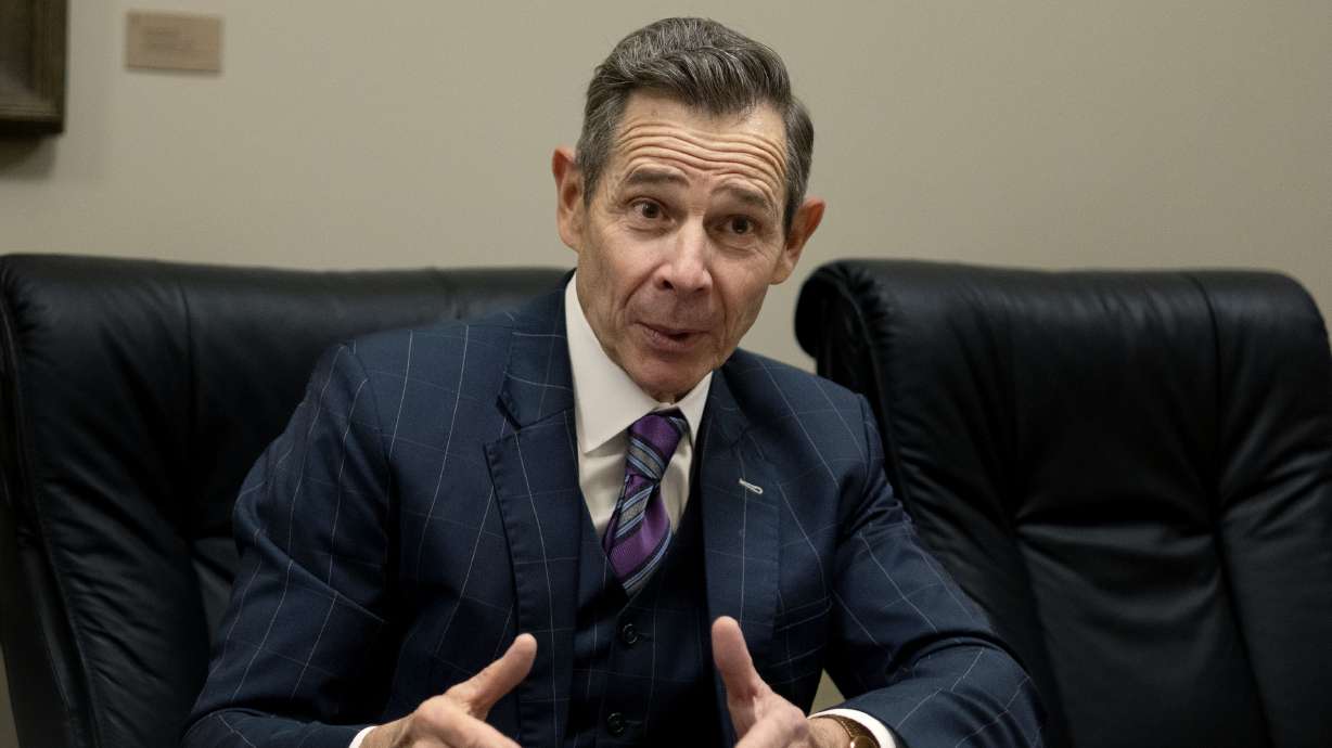 Sen. John Curtis, R-Utah, speaks at the Capitol in Salt Lake City on Feb. 19. Curtis on Monday announced legislation to prevent online prediction markets from offering contracts that resemble sports betting or "casino-style" games.