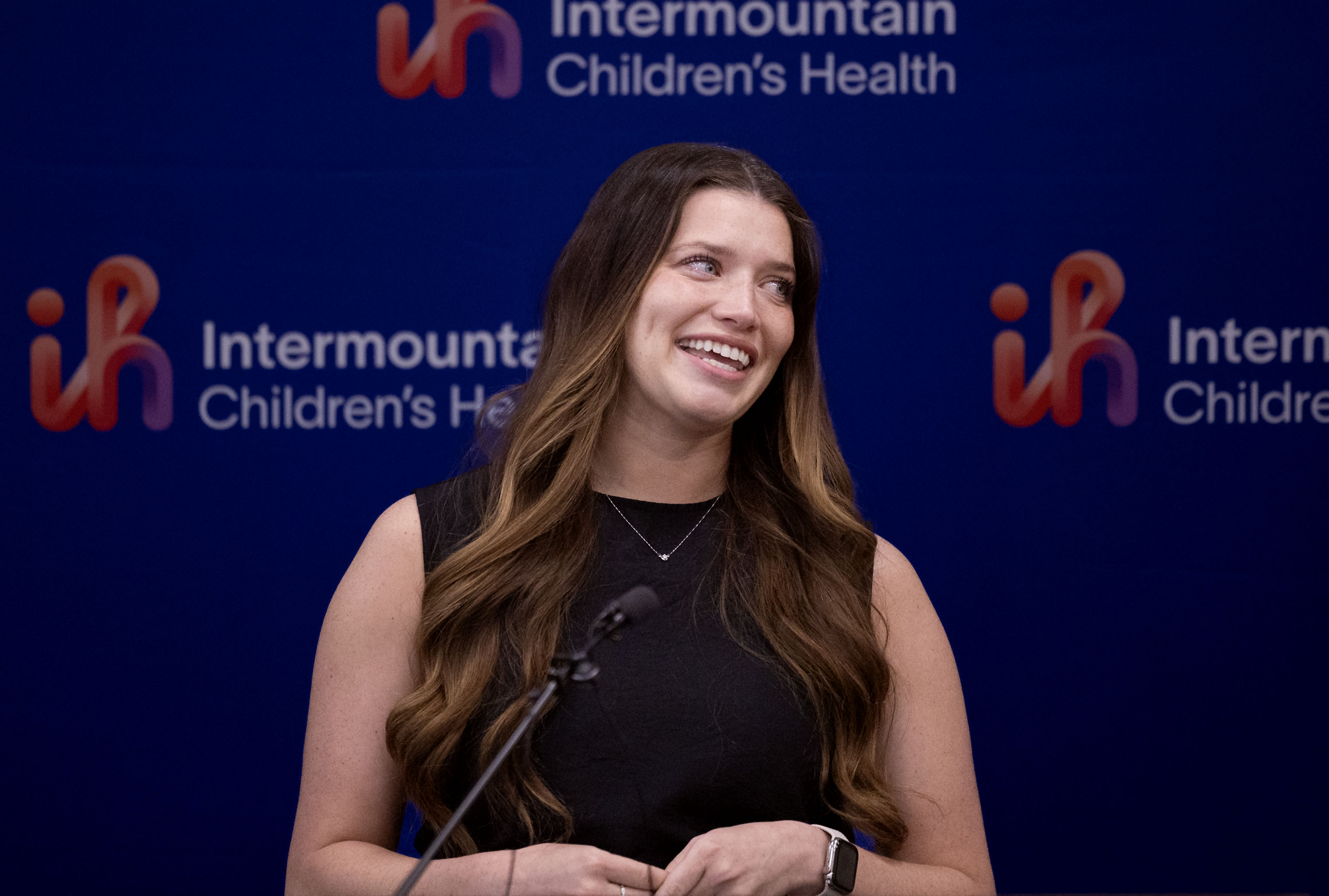 Living liver donor Madeline Baggett speaks at a press conference concerning life-saving organ transplants for children at Primary Children’s Hospital on Monday.