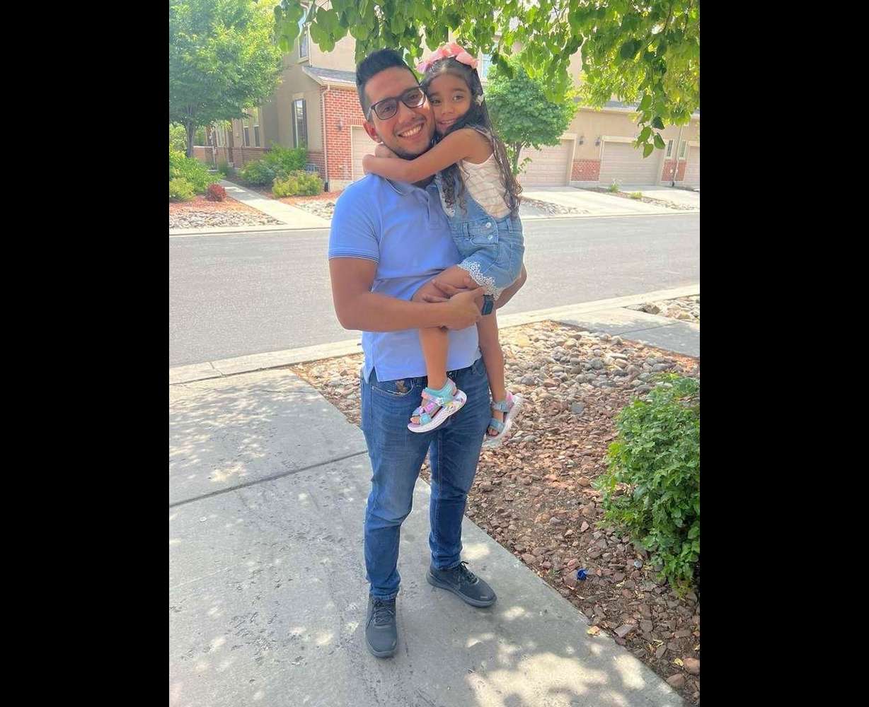 Leandro Bermudez and his daughter Lucia, 7, are stuck in Colombia, where they traveled to fix the girl's migratory status, after U.S. officials denied her visa request. They're pictured in Murray in January 2026.