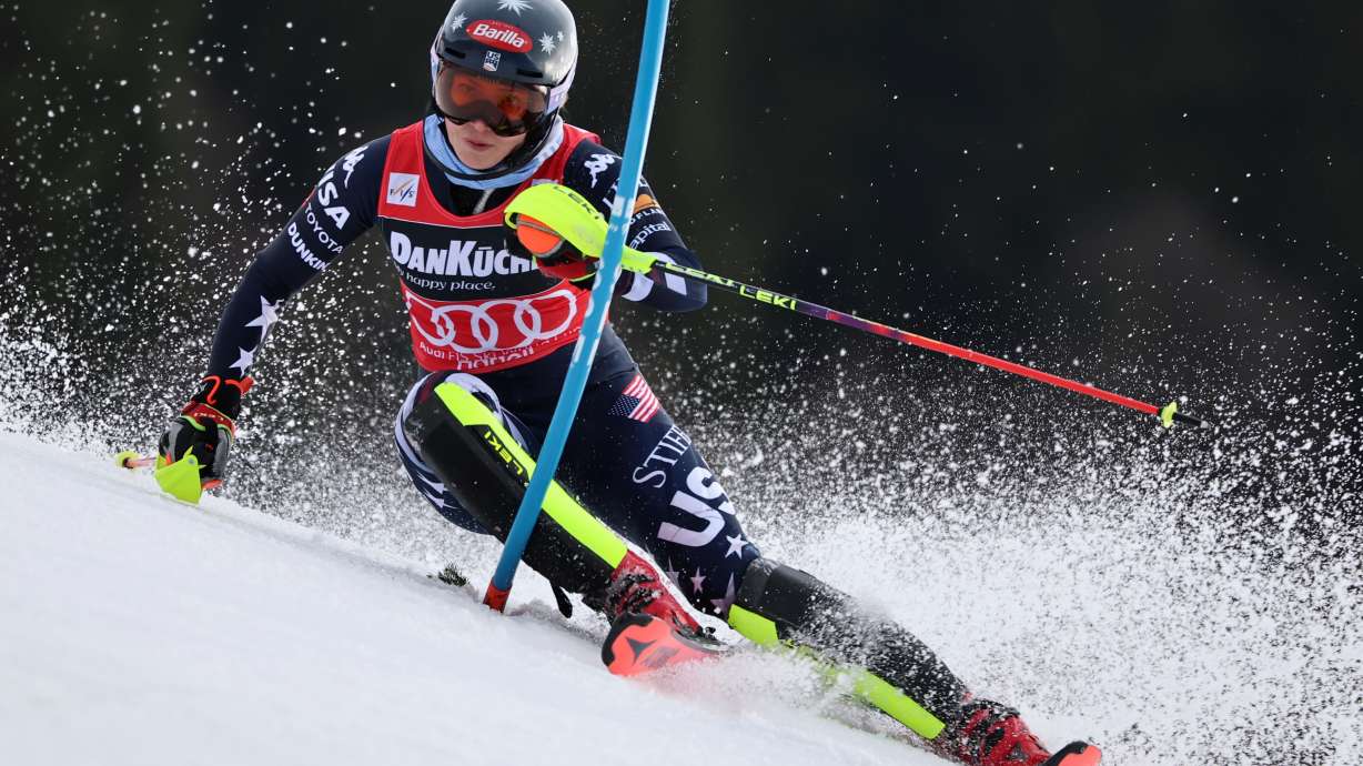 United States' Mikaela Shiffrin competes in an alpine ski, women's slalom race, at the Lillehammer World Cup Finals, in Hafjell, Norway, Tuesday, March 24, 2026.
