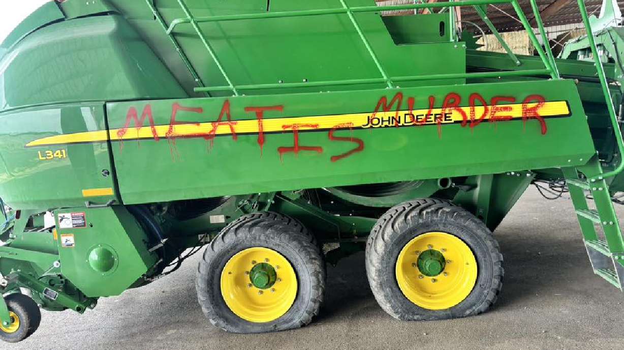 A hay and grain farm in Beryl, Iron County, was vandalized by what could be an animal activist group over the weekend, causing $40,000 in damage, police say.