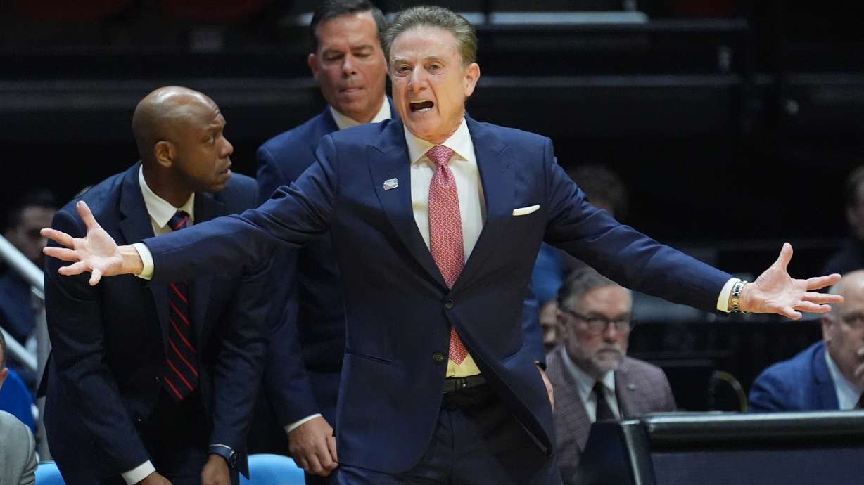 St. John's head coach Rick Pitino reacts during the second half of a game between Kansas and St. John's in the second round of the NCAA college basketball tournament Sunday, March 22, 2026, in San Diego.
