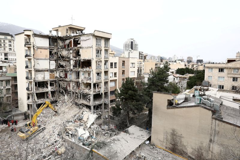 A view of a residential building that was damaged by a strike, amid the U.S.-Israeli conflict with Iran, in Tehran, Iran, Monday. Iran said on Wednesday it is reviewing a U.S. proposal to end the war but has no interest in holding talks.