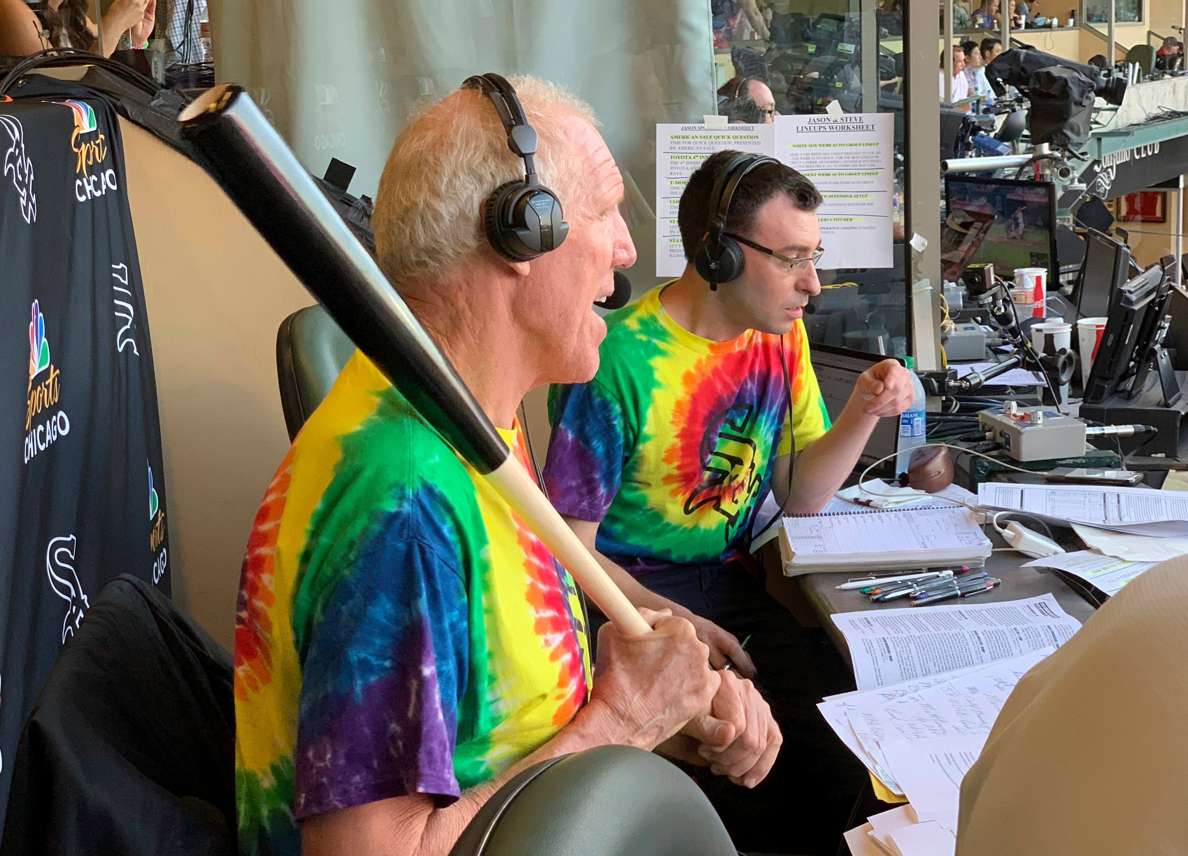 FILE -Bill Walton does commentary on NBC Sports Chicago for the Chicago White Sox's baseball game against the Los Angeles Angels on Aug. 16, 2019, in Anaheim, Calif. 