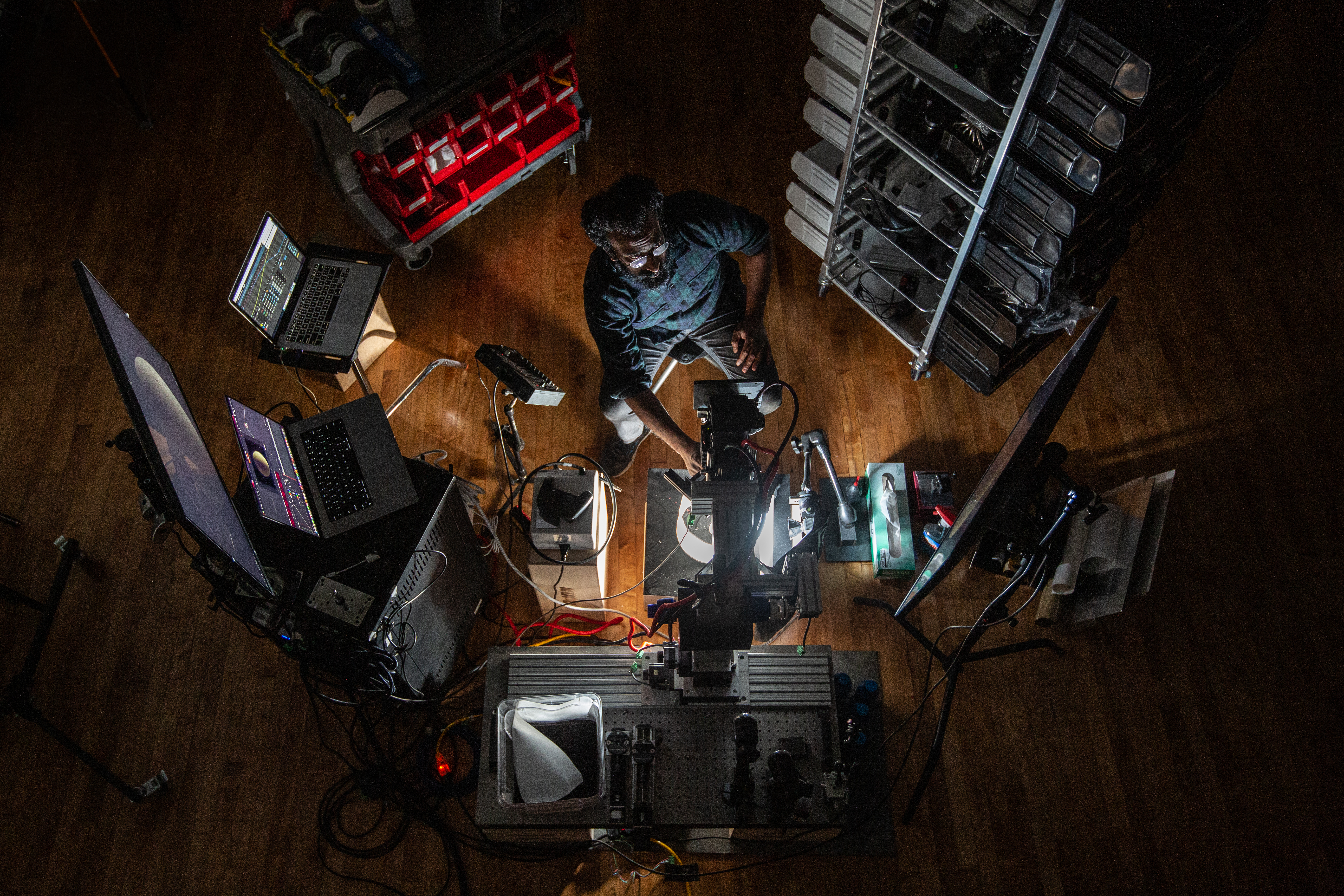 Anand Varma at work in his science/photo lab.