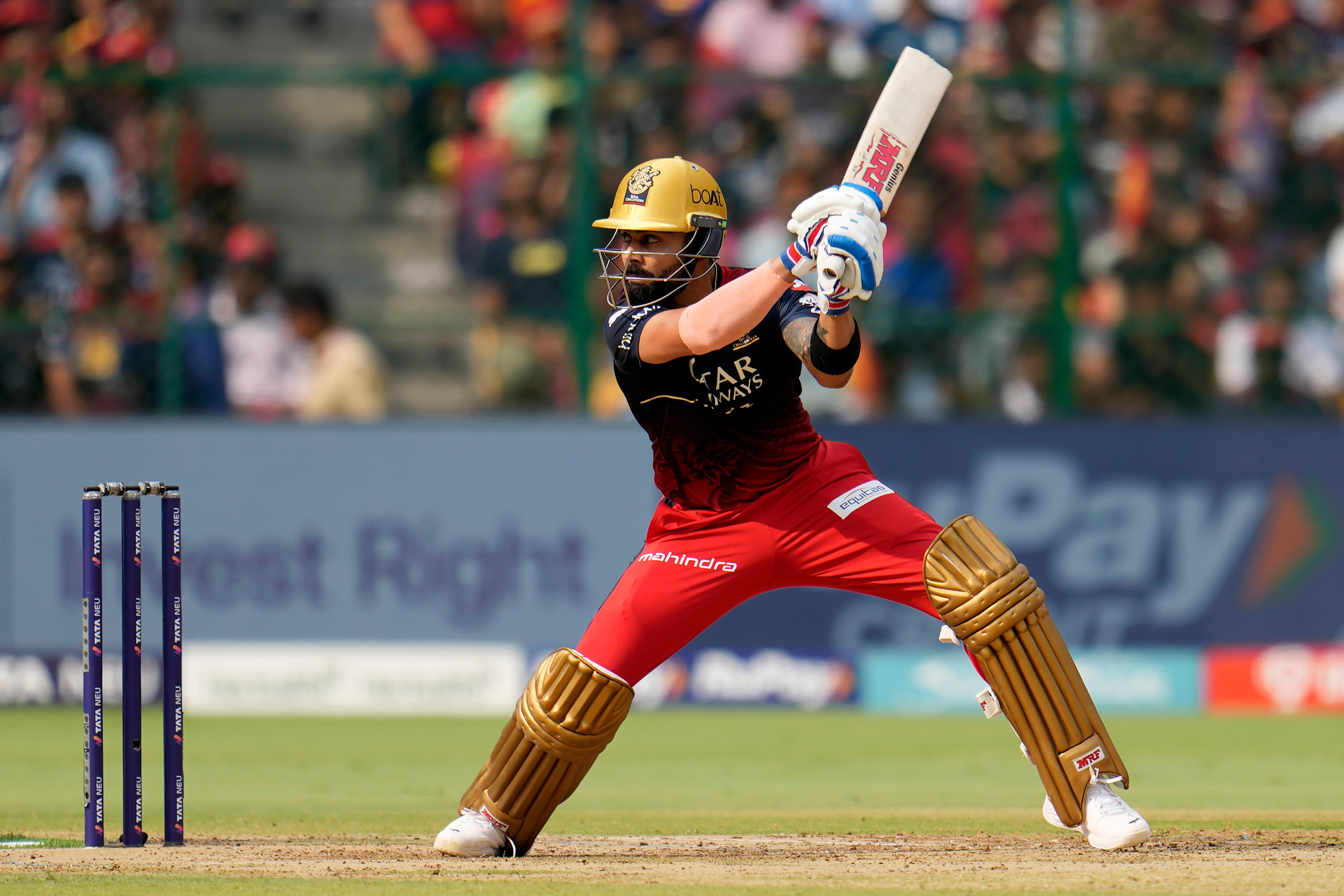 FILE - Royal Challengers Bangalore's Virat Kohli plays a shot during the Indian Premier League cricket match between Royal Challengers Bangalore and Delhi Capitals in Bengaluru, India, April 15, 2023. 