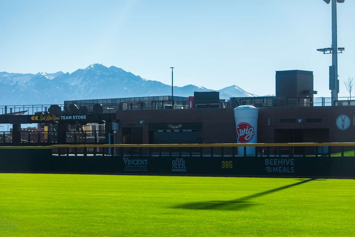 An inflatable Swig cup at The Ballpark at America First Square is pictured on Wednesday. Fans can win free drinks when a Bees player hits it with a home run ball.