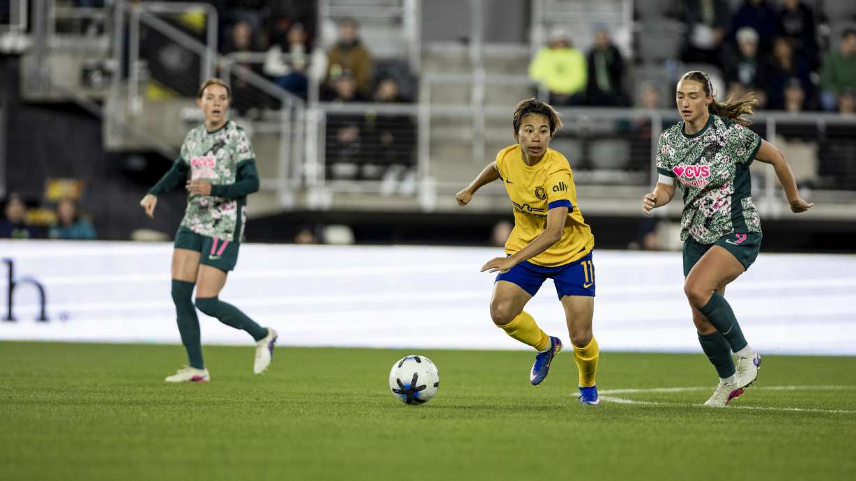 Utah Royals forward Mina Tinaka makes her season debut during an NWSL soccer match against the Washington Spirit, Wednesday, March 25, 2026 at Audi Field in Washington, D.C.
