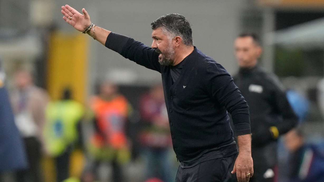 FILE -Italy's head coach Gennaro Gattuso gestures during the 2026 World Cup Group I qualifier soccer match between Italy and Norway in Milan, Italy, Nov. 16, 2025.