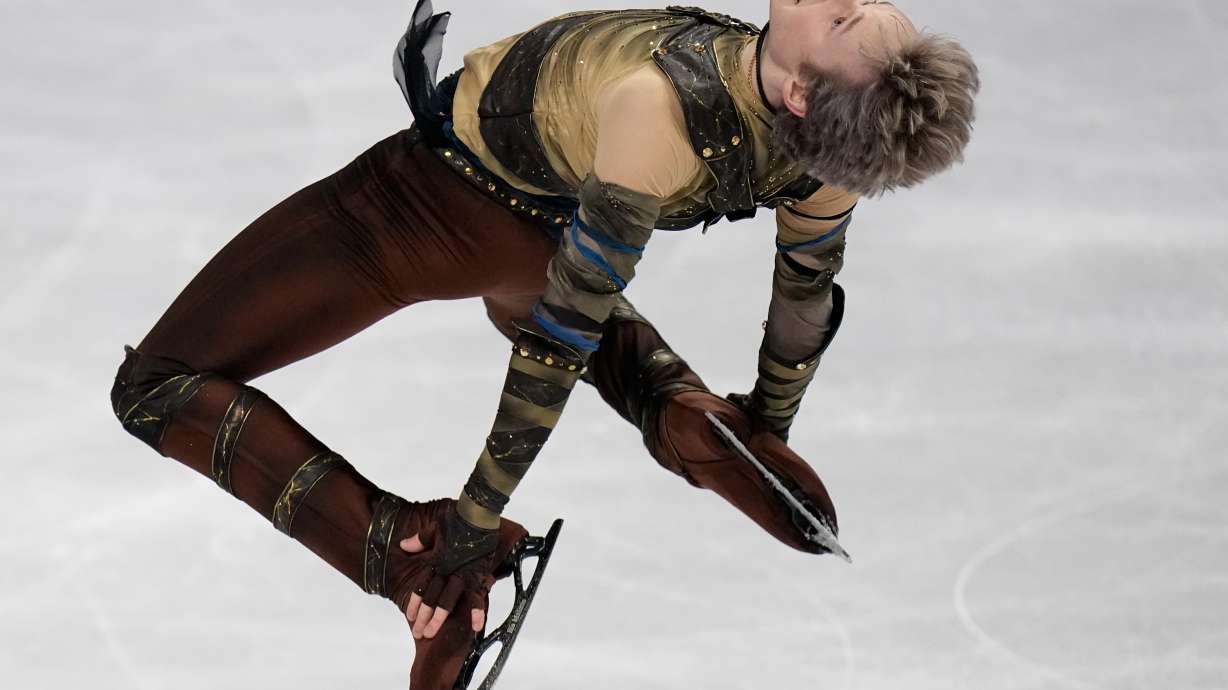 Ilia Malinin from the United States competes during the men's short program at the Figure Skating World Championships in Prague, Czech Republic, Thursday, March 26, 2026.