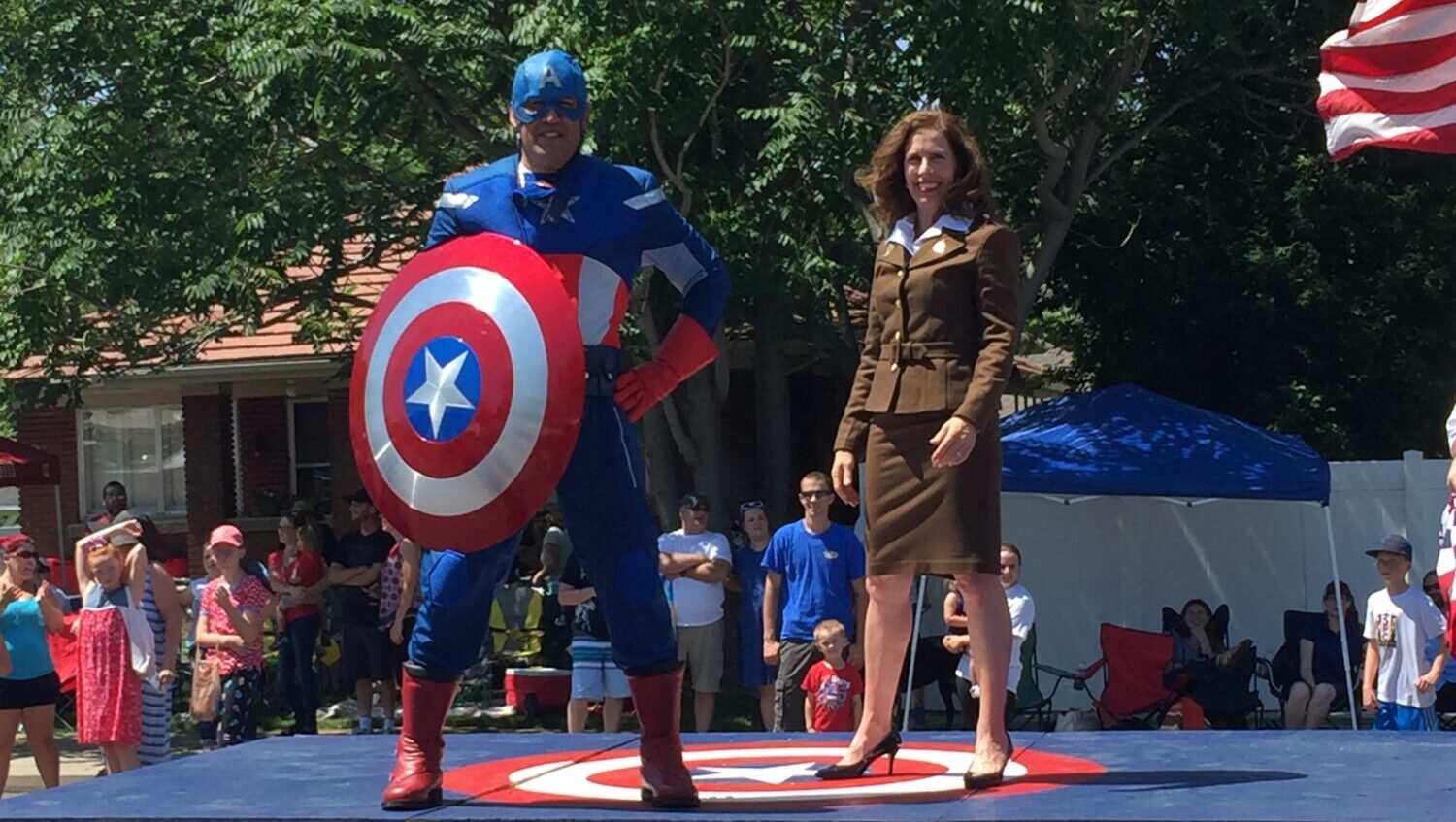 Dr. Layne Kamalu at his “other” job, riding in the Kaysville parade each year as Captain America. Kamalu recently suffered a heart attack and took time on Wednesday to thank the first responders who saved his life.
