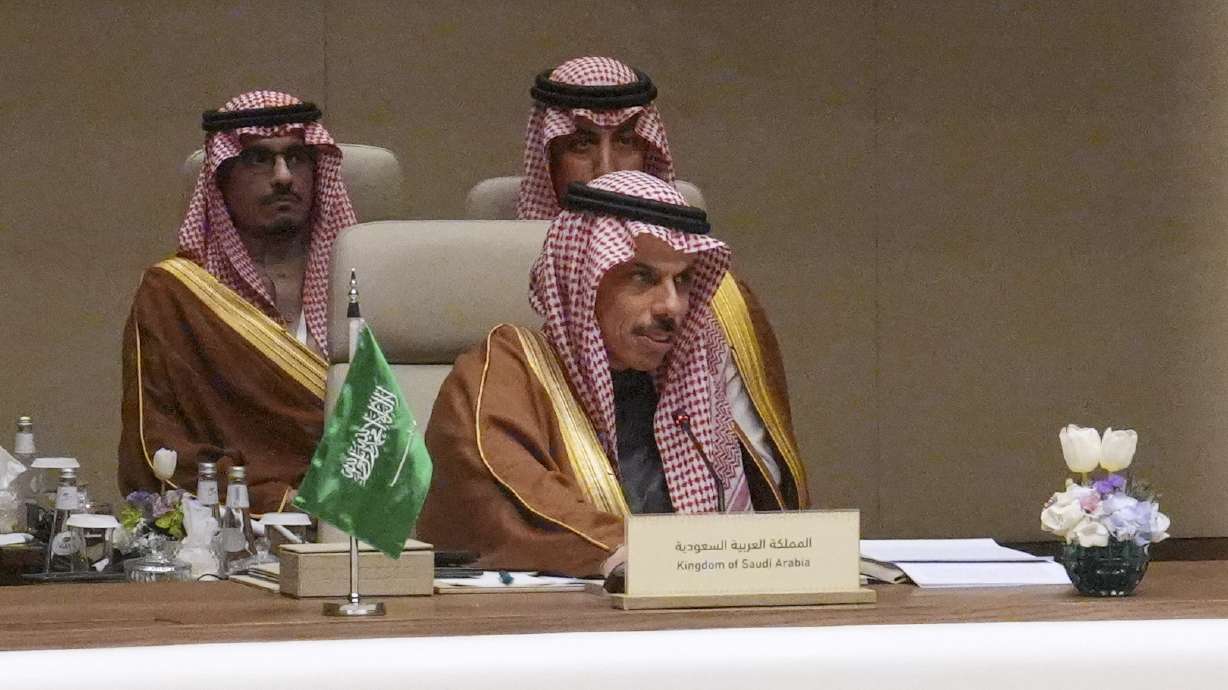 Saudi Arabia's Foreign Minister Prince Faisal bin Farhan Al-Saud chairs a consultative meeting of foreign ministers from a group of Arab and Islamic countries in the Saudi capital, Riyadh, Thursday, March 19, 2026.