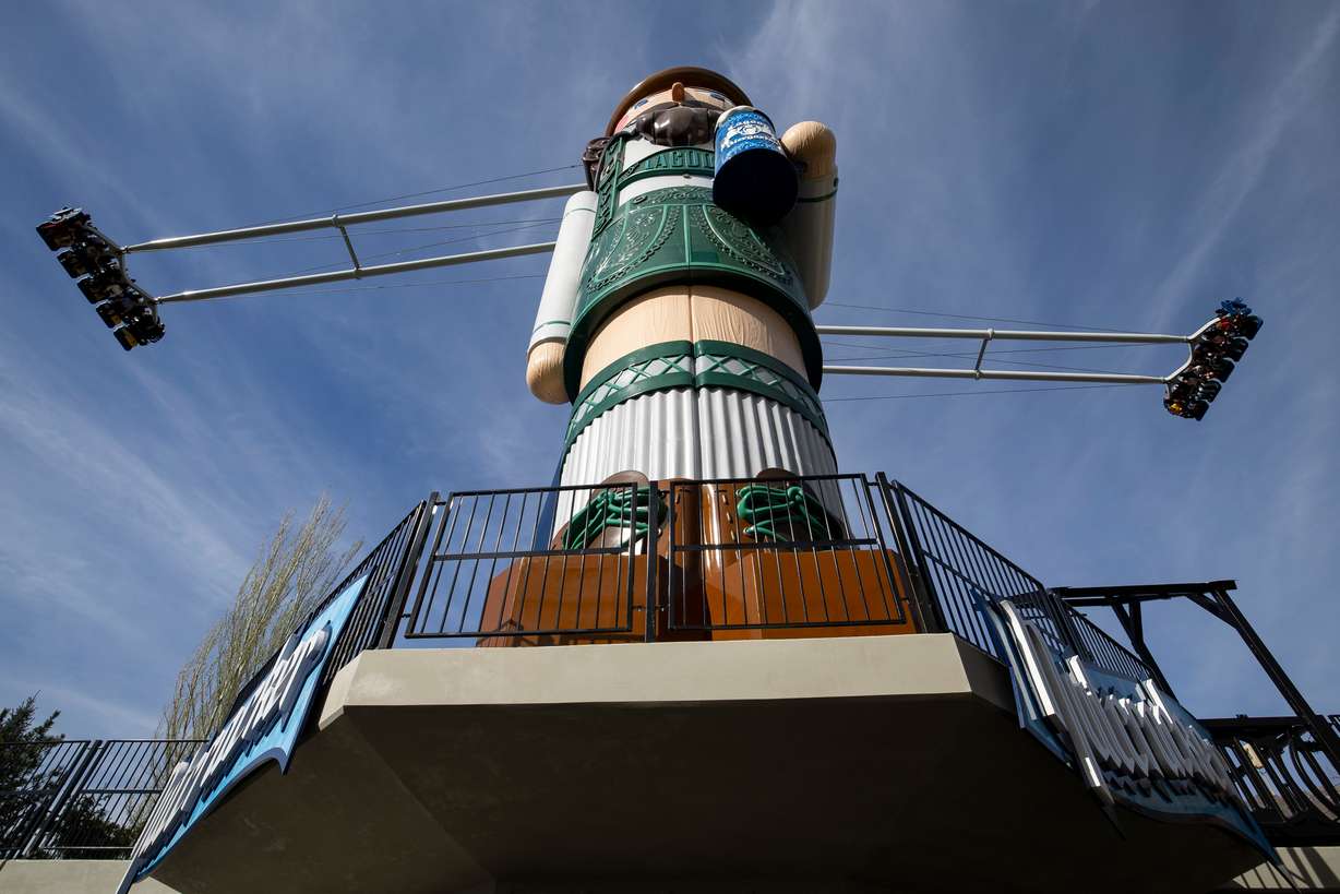 People ride “Nutcracker” during a preview event for the new ride at Lagoon Amusement Park in Farmington on Thursday, March 26, 2026.