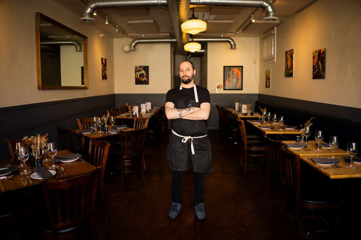 Andrew Fuller, co-owner and chef at Oquirrh Restaurant, poses in Salt Lake City on March 19. Fuller opened the restaurant with his wife, Angie, after they met working at The Copper Onion.