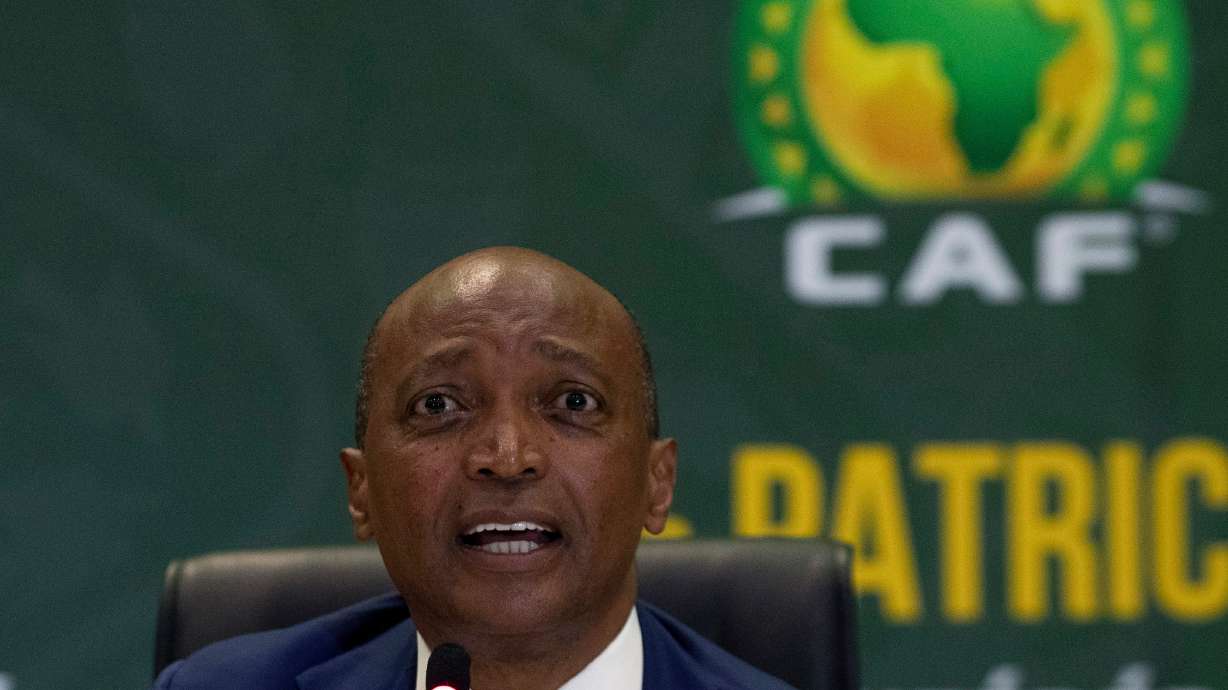 FILE - Confederation of African Football (CAF) President Patrice Motsepe speaks during a news conference in Johannesburg, South Africa, March 16, 2021.