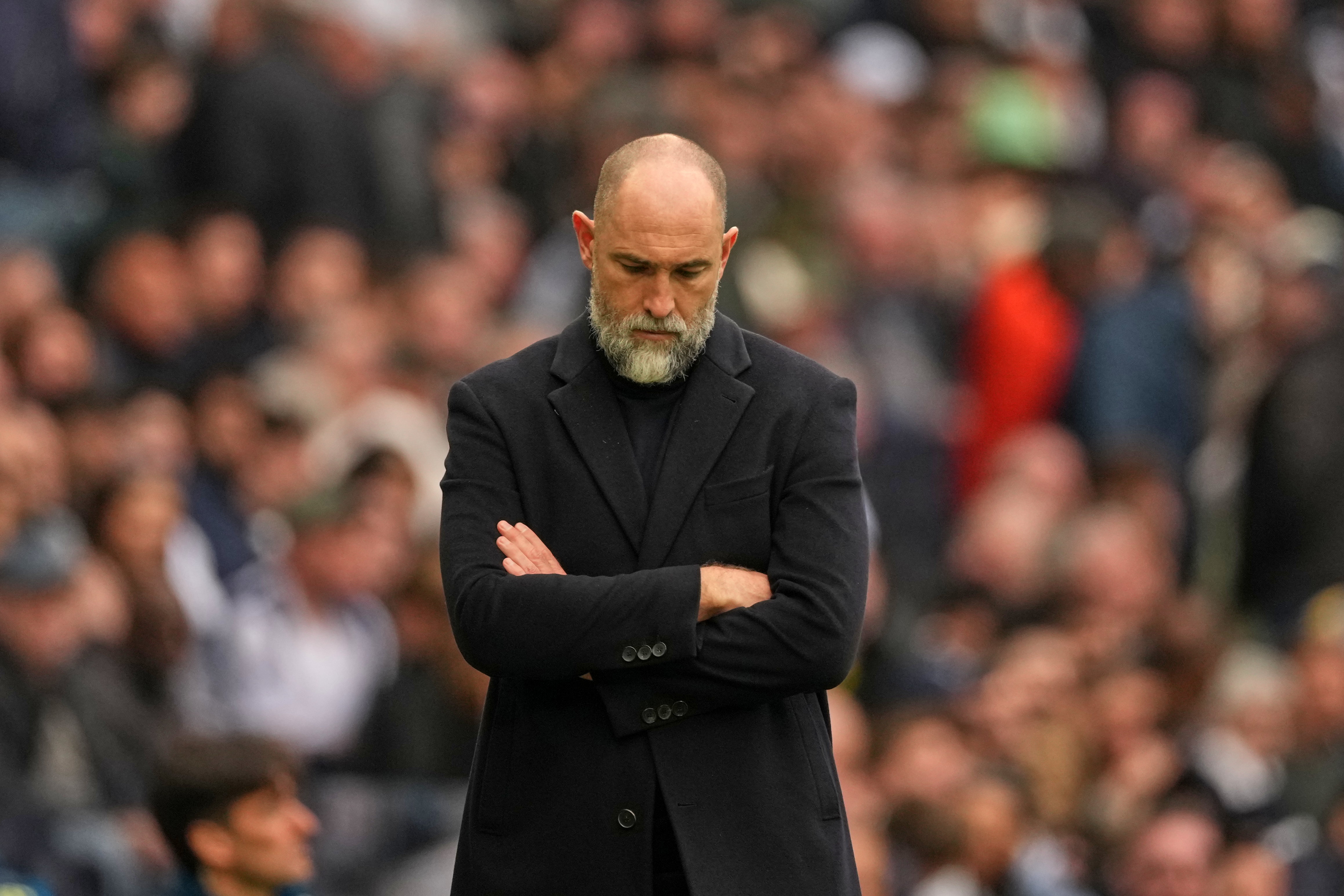 Tottenham's coach Igor Tudor reacts during the English Premier League soccer match between Tottenham Hotspur and Nottingham Forest in London, Sunday, March 22, 2026. 