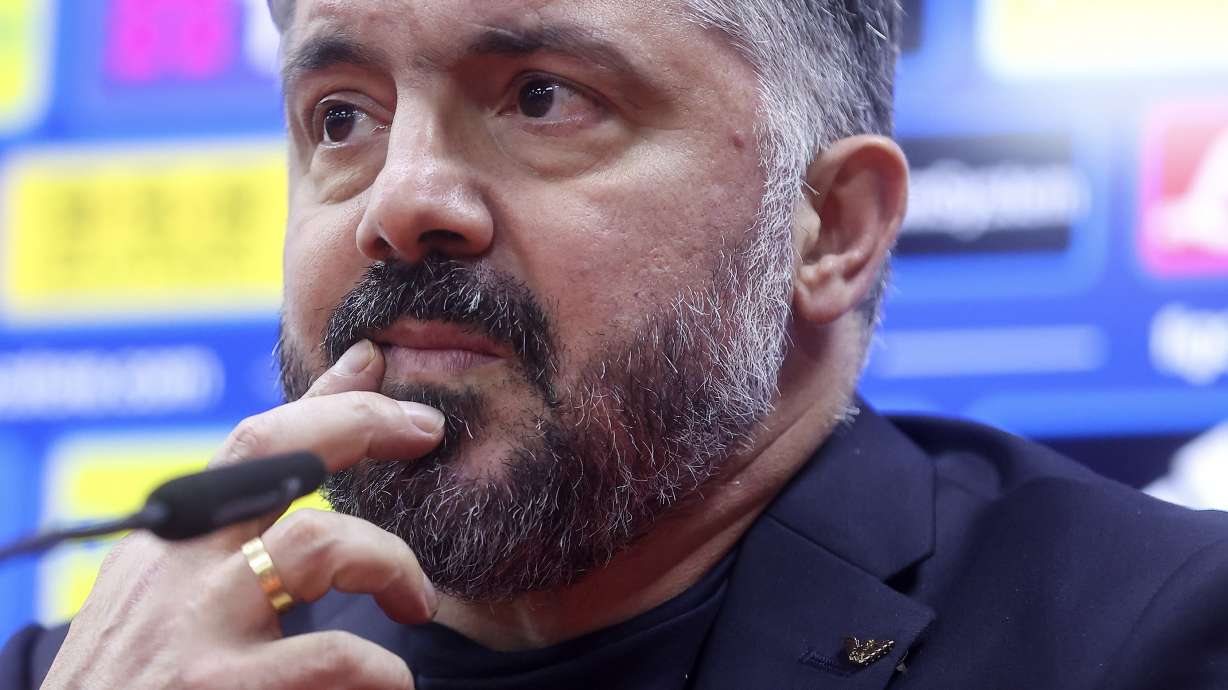 Italy's head coach Gennaro Gattuso listens to the questions of journalists during the press conference ahead of the World Cup playoff final soccer match against Bosnia in Zenica, Bosnia, Monday, March 30, 2026.